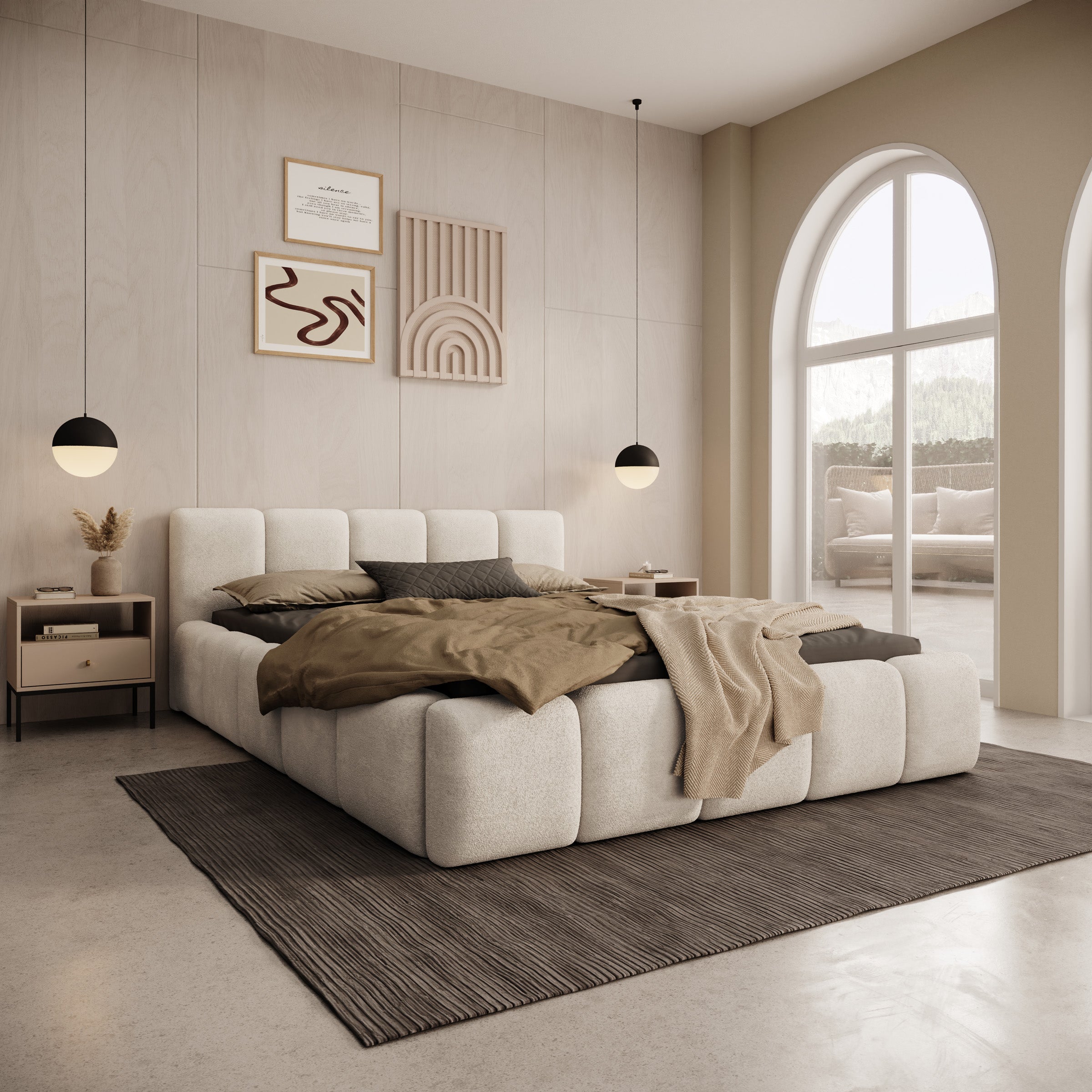 Karisma - Tweepersoonsbed met opbergruimte - Teddystof beige - 140x200 cm