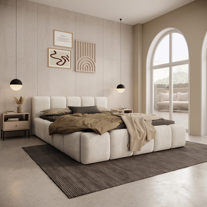 Karisma - Tweepersoonsbed met opbergruimte - Teddystof beige - 140x200 cm