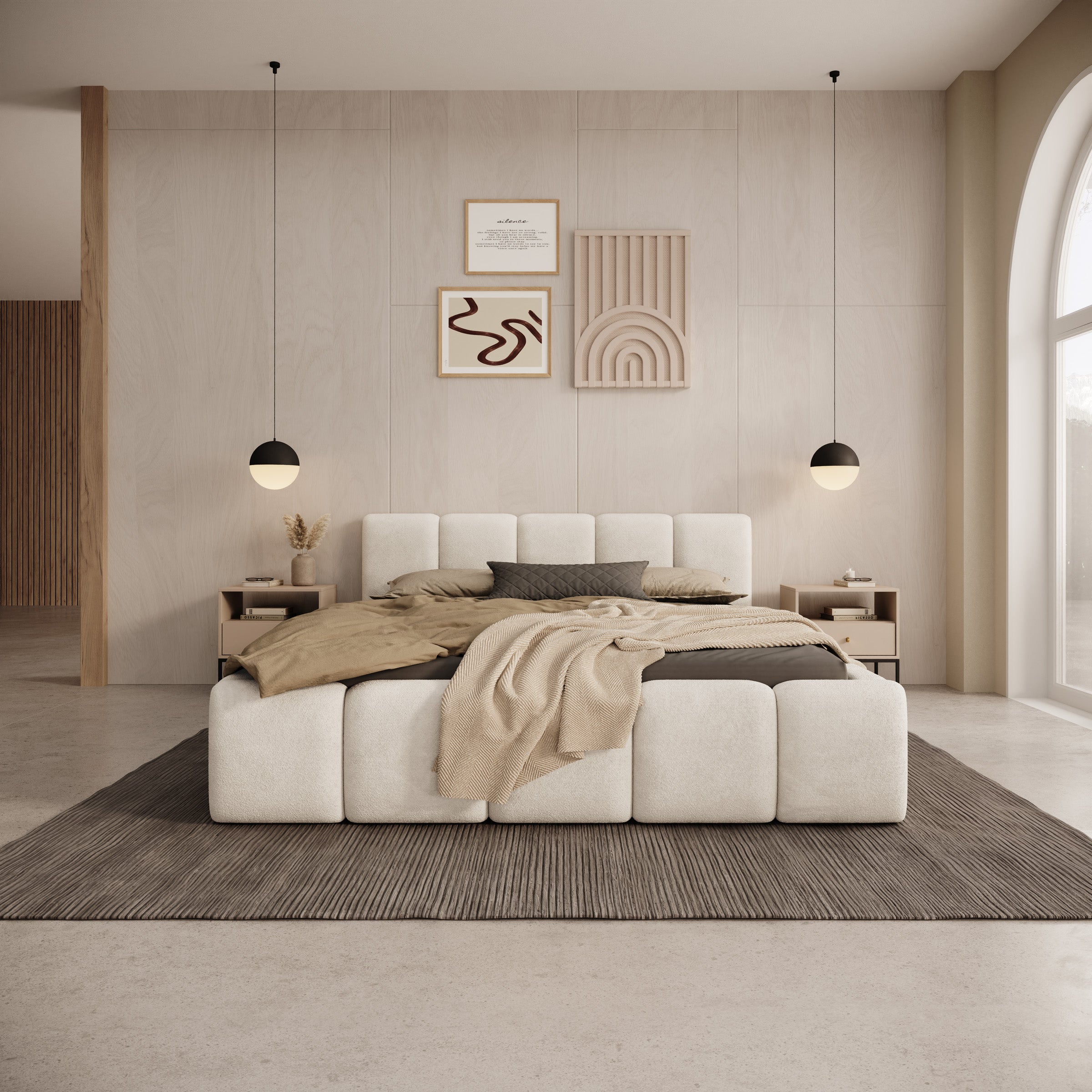 Karisma - Tweepersoonsbed met opbergruimte - Teddystof beige - 140x200 cm