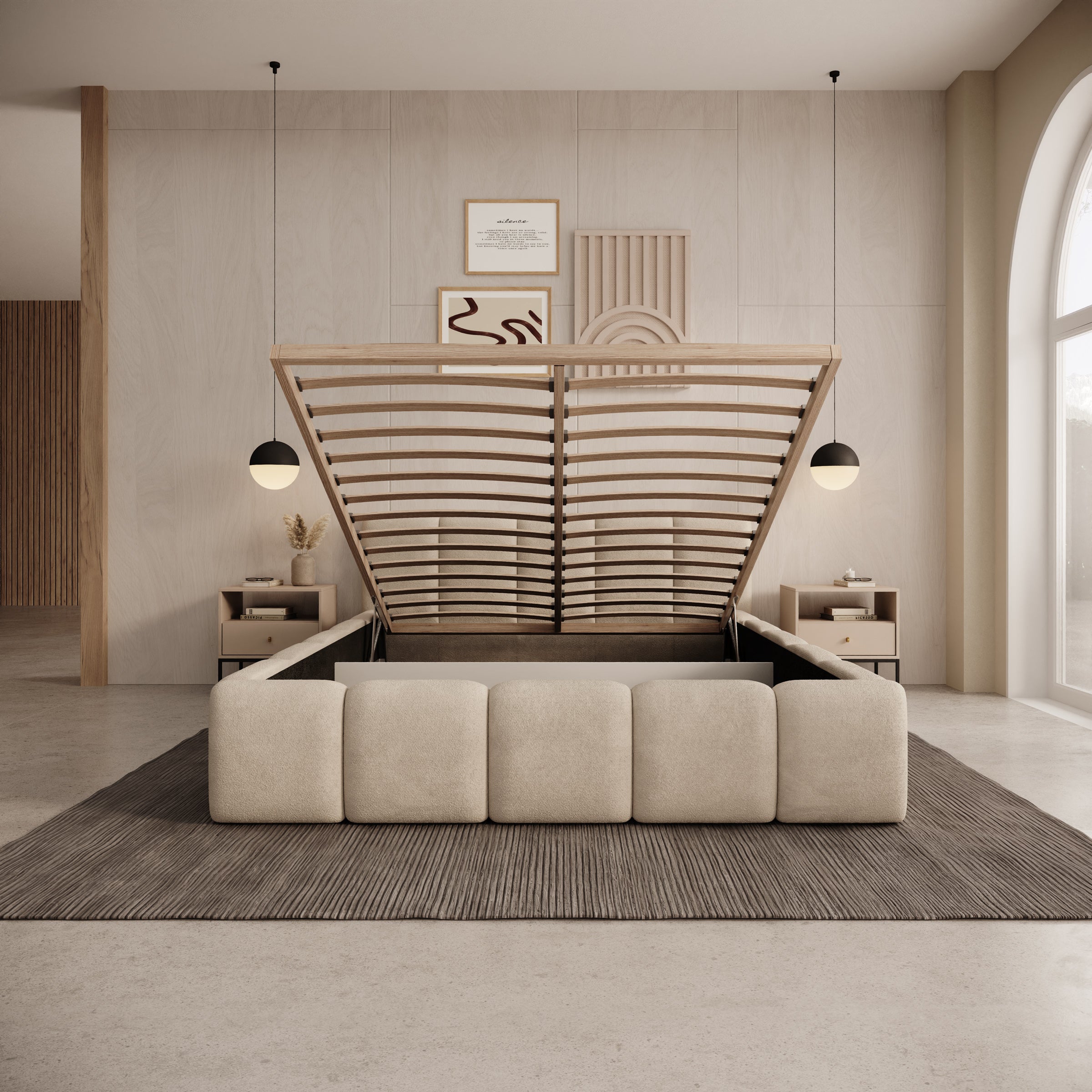 Karisma - Tweepersoonsbed met opbergruimte - Teddystof beige - 140x200 cm