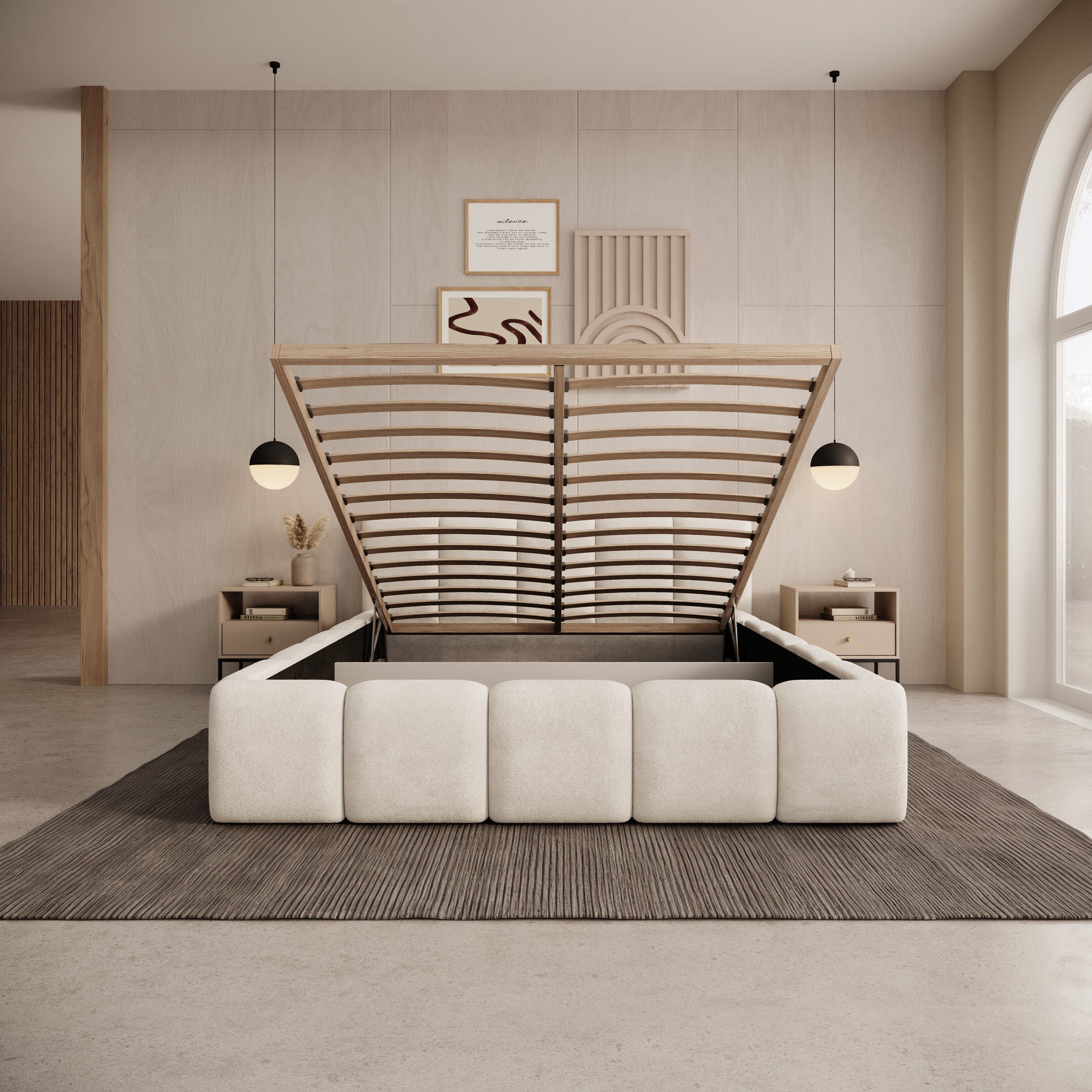 Karisma - Tweepersoonsbed met opbergruimte - Teddystof beige - 140x200 cm