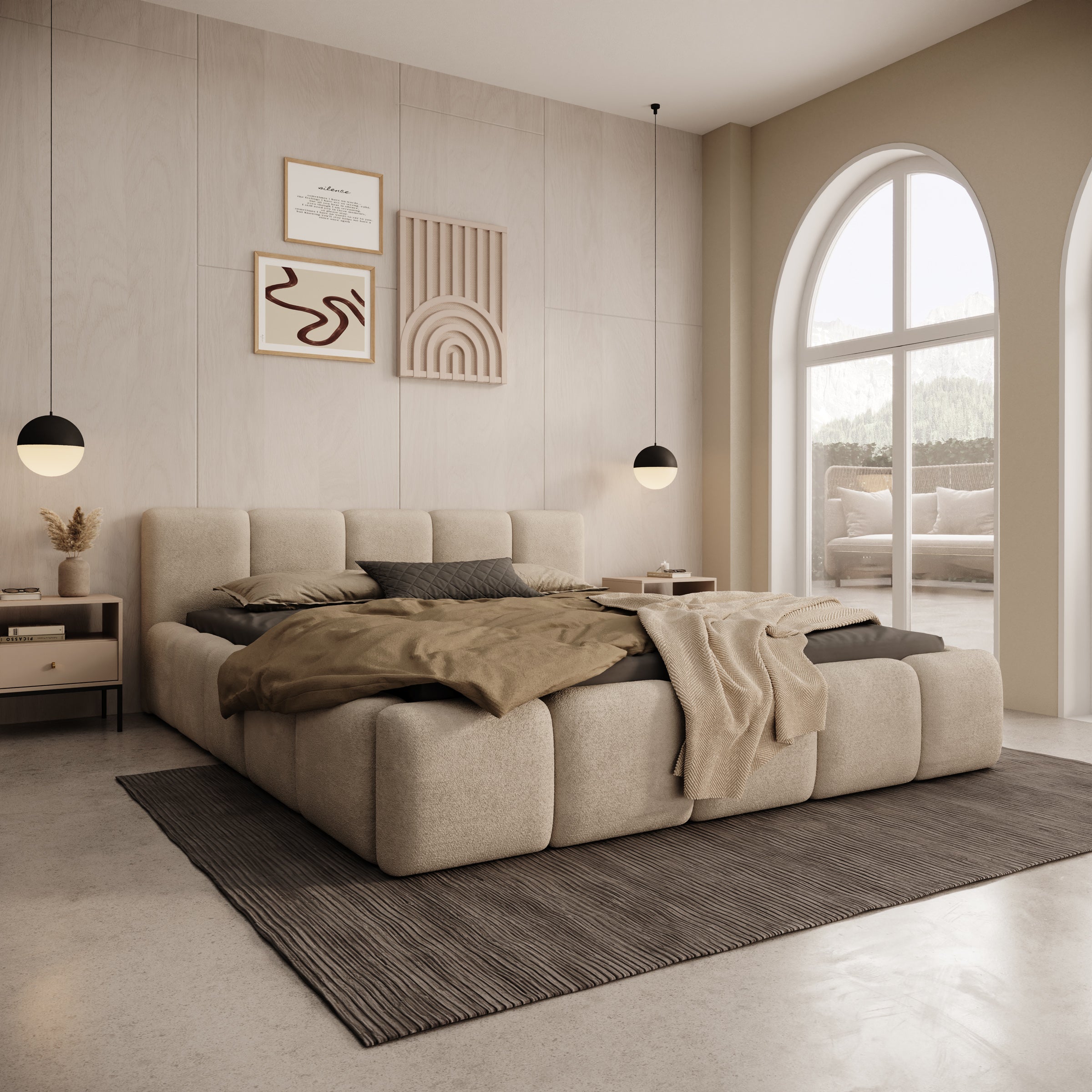 Karisma - Tweepersoonsbed met opbergruimte - Teddystof beige - 160x200 cm