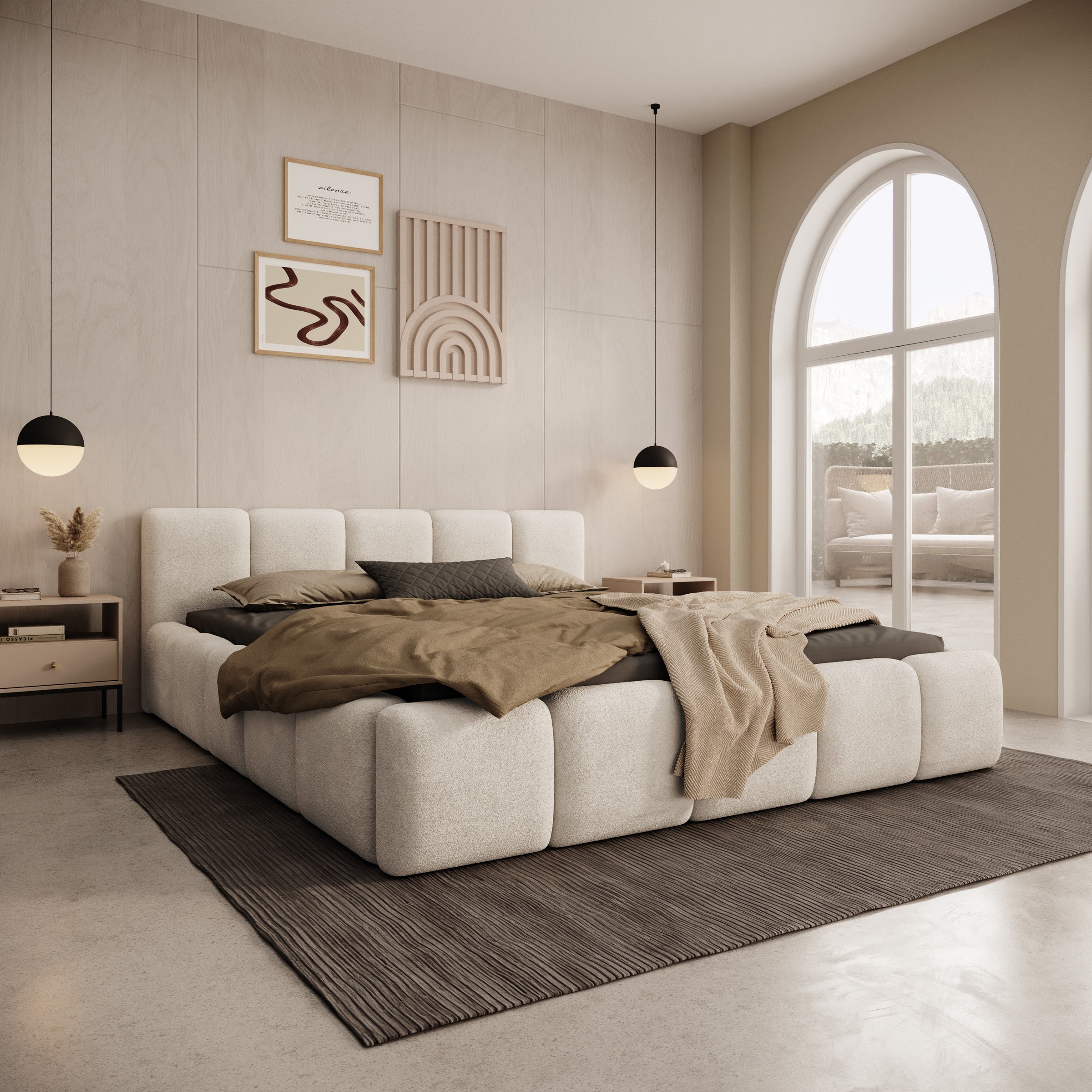 Karisma - Tweepersoonsbed met opbergruimte - Teddystof beige - 160x200 cm