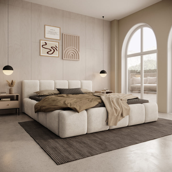 Karisma - Tweepersoonsbed met opbergruimte - Teddystof beige - 160x200 cm