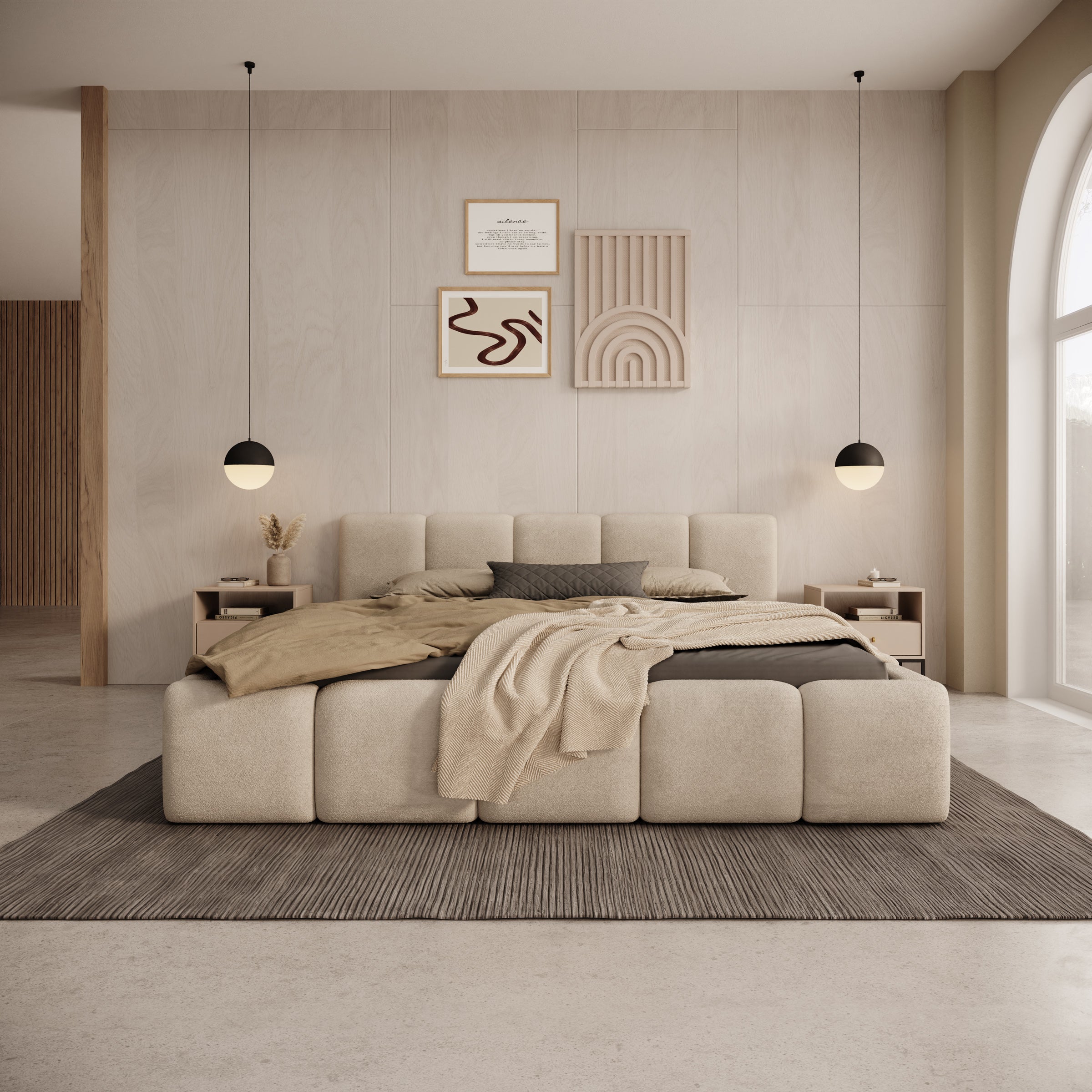 Karisma - Tweepersoonsbed met opbergruimte - Teddystof beige - 160x200 cm