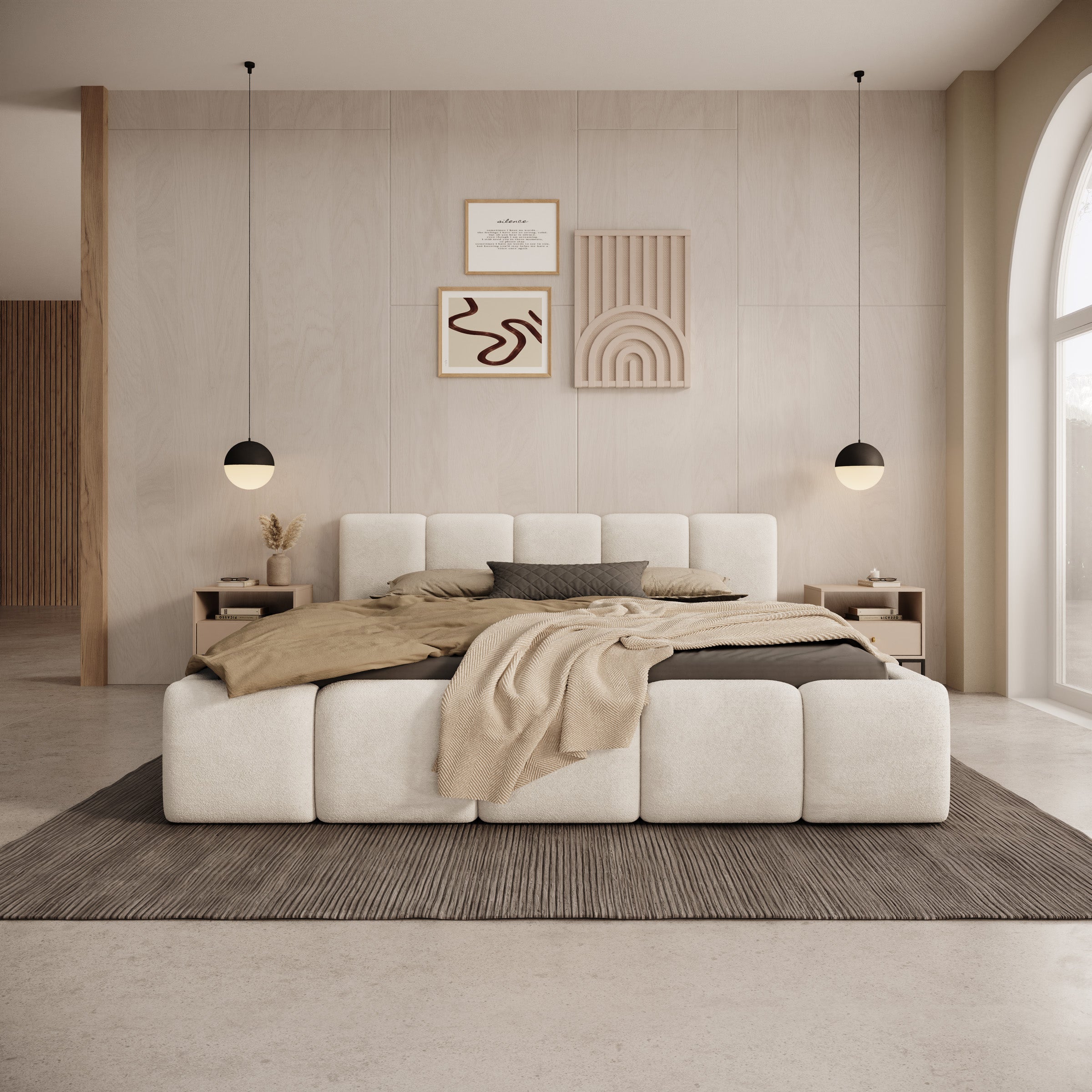 Karisma - Tweepersoonsbed met opbergruimte - Teddystof beige - 160x200 cm
