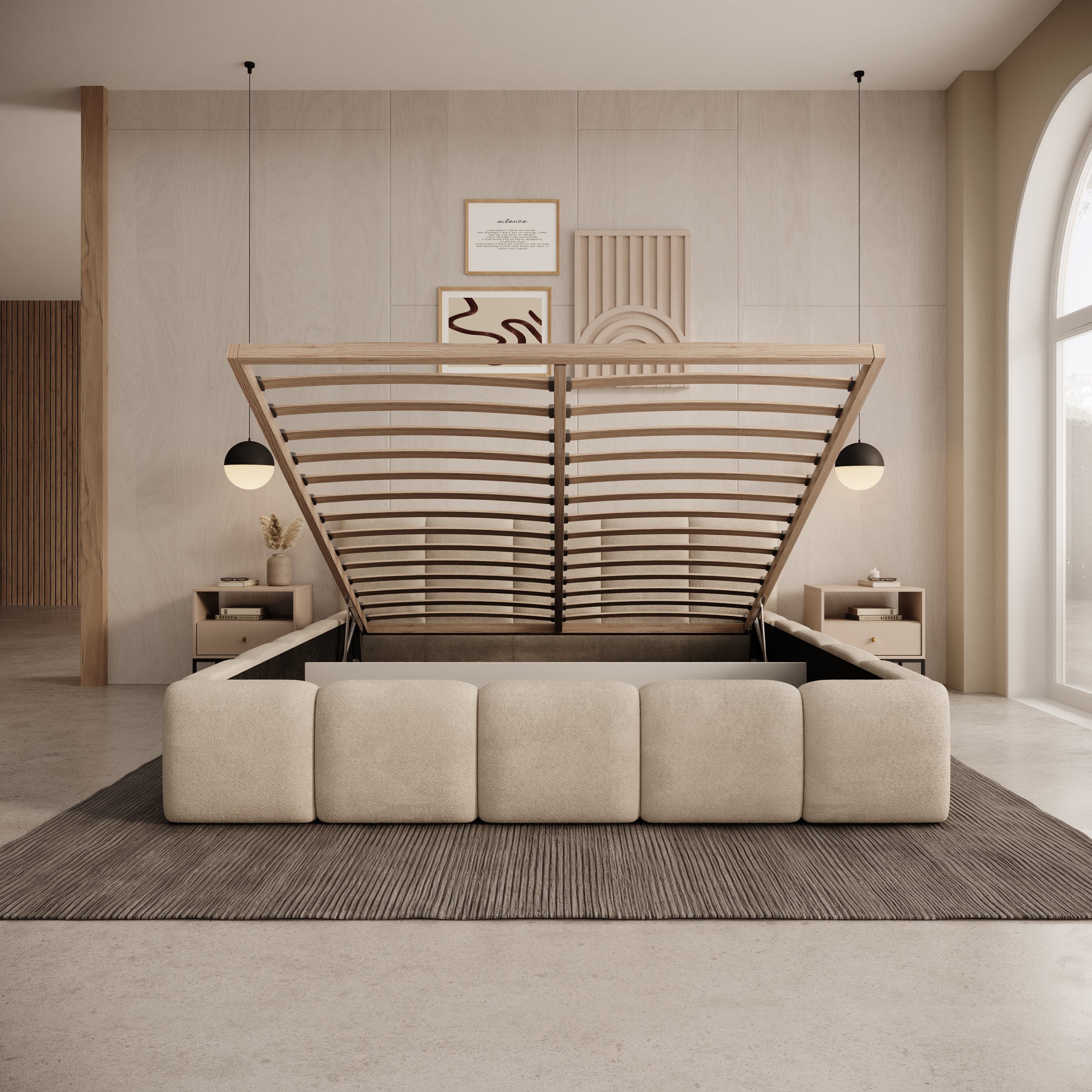 Karisma - Tweepersoonsbed met opbergruimte - Teddystof beige - 160x200 cm