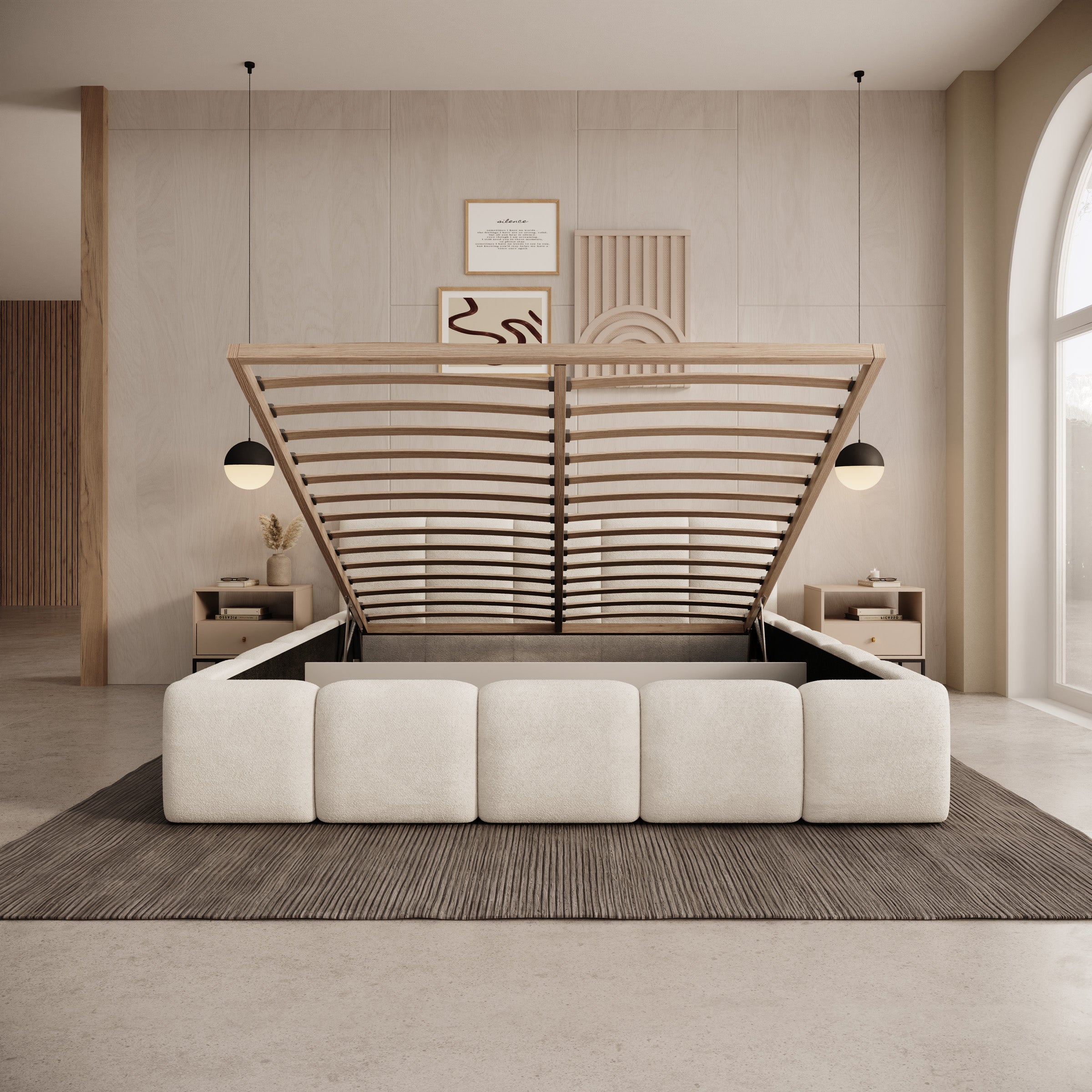 Karisma - Tweepersoonsbed met opbergruimte - Teddystof beige - 160x200 cm