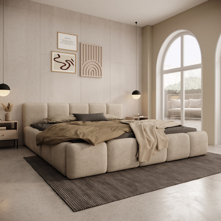 Karisma - Tweepersoonsbed met opbergruimte - Teddystof beige - 180x200 cm