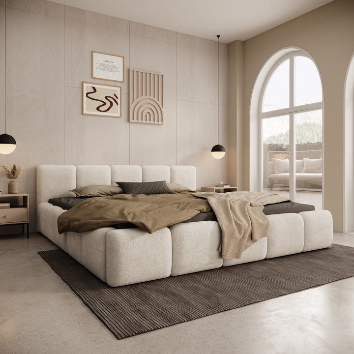 Karisma - Tweepersoonsbed met opbergruimte - Teddystof beige - 180x200 cm