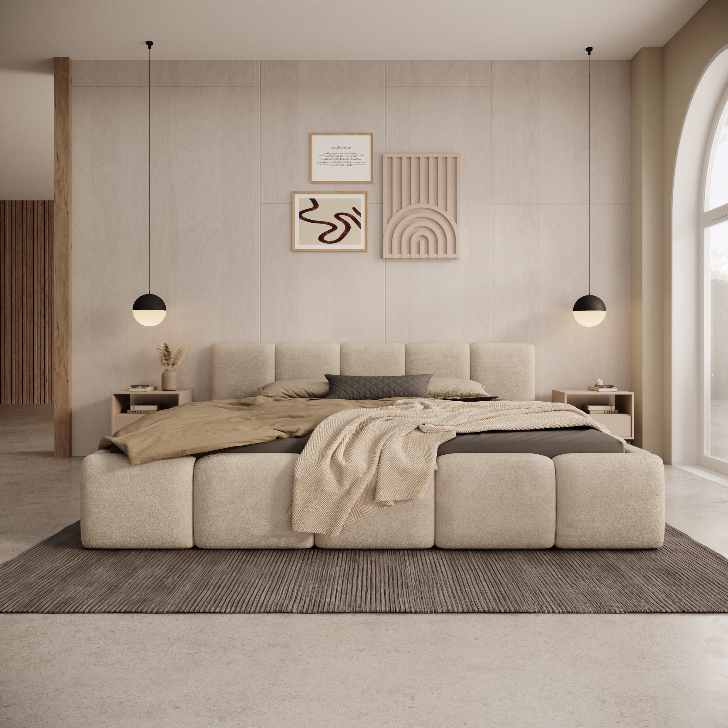 Karisma - Tweepersoonsbed met opbergruimte - Teddystof beige - 180x200 cm