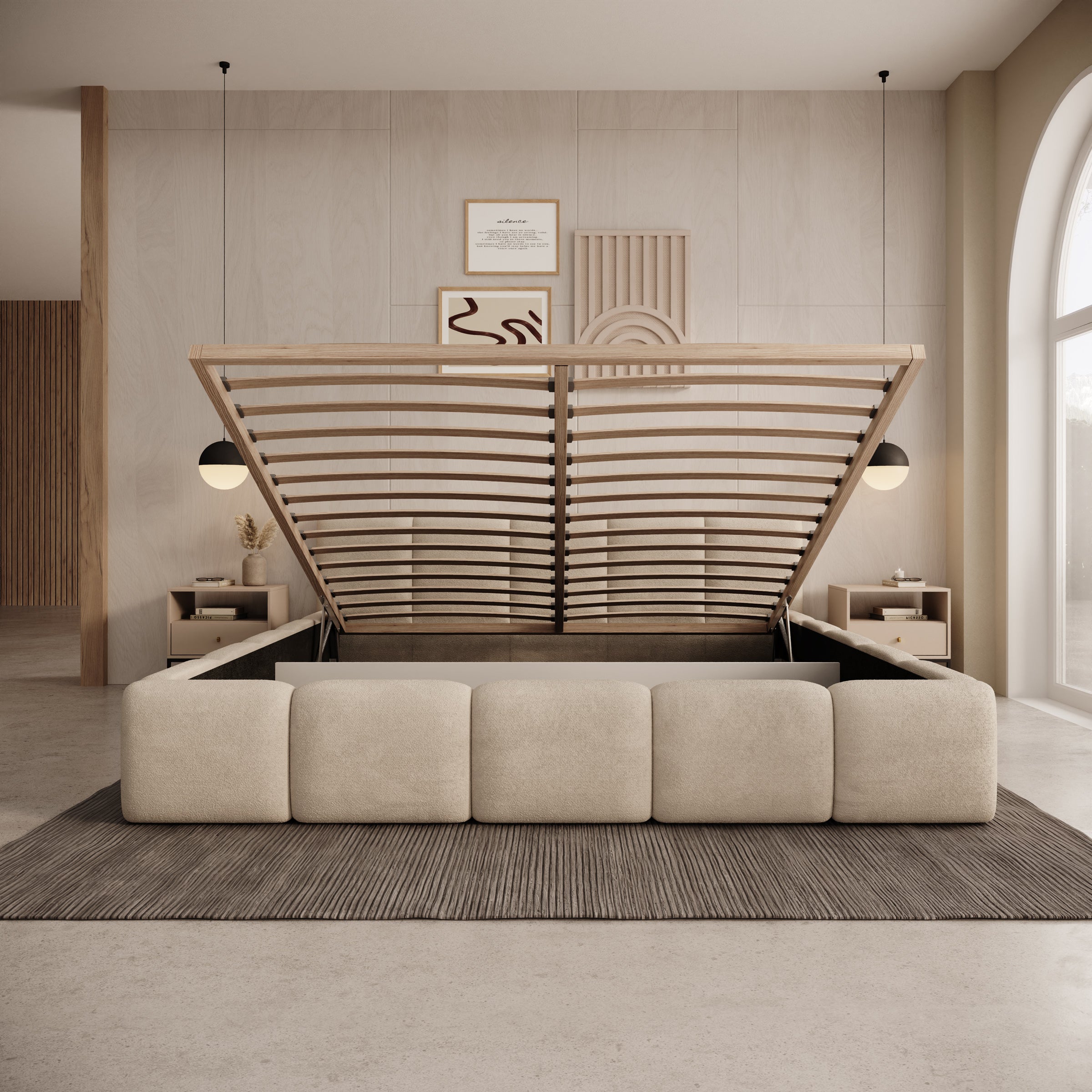 Karisma - Tweepersoonsbed met opbergruimte - Teddystof beige - 180x200 cm