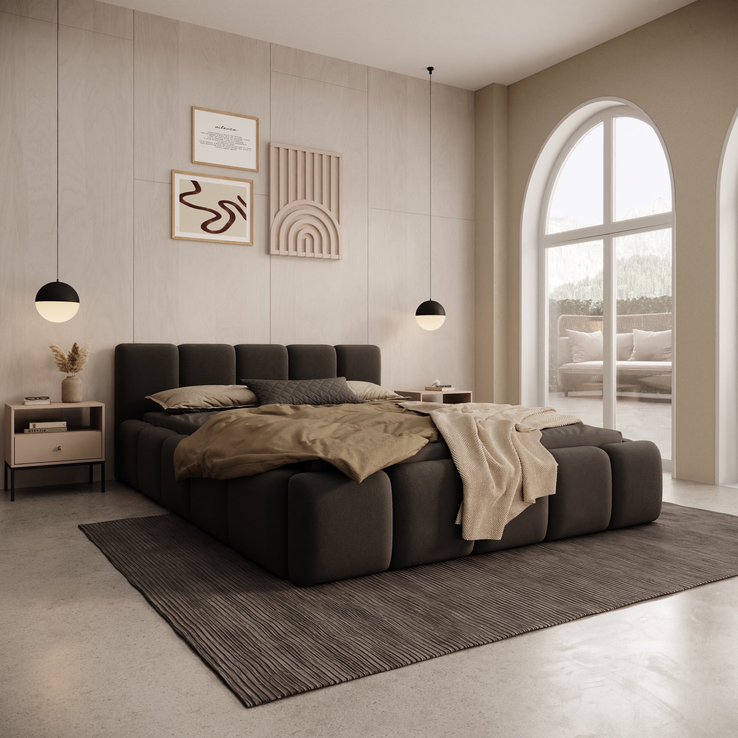 Karisma - Tweepersoonsbed met opbergruimte - Zwart velvet - 140x200 cm