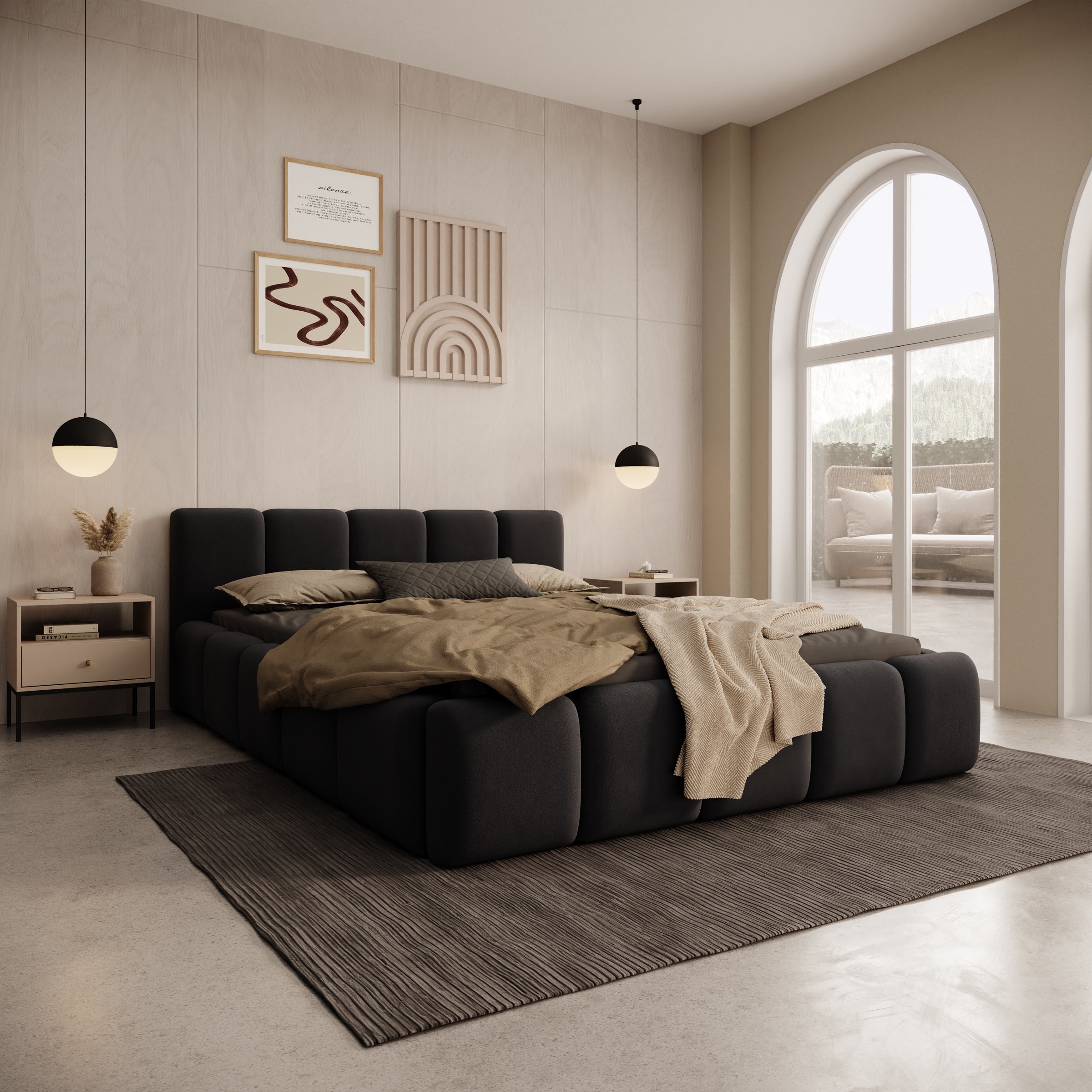 Karisma - Tweepersoonsbed met opbergruimte - Zwart velvet - 140x200 cm