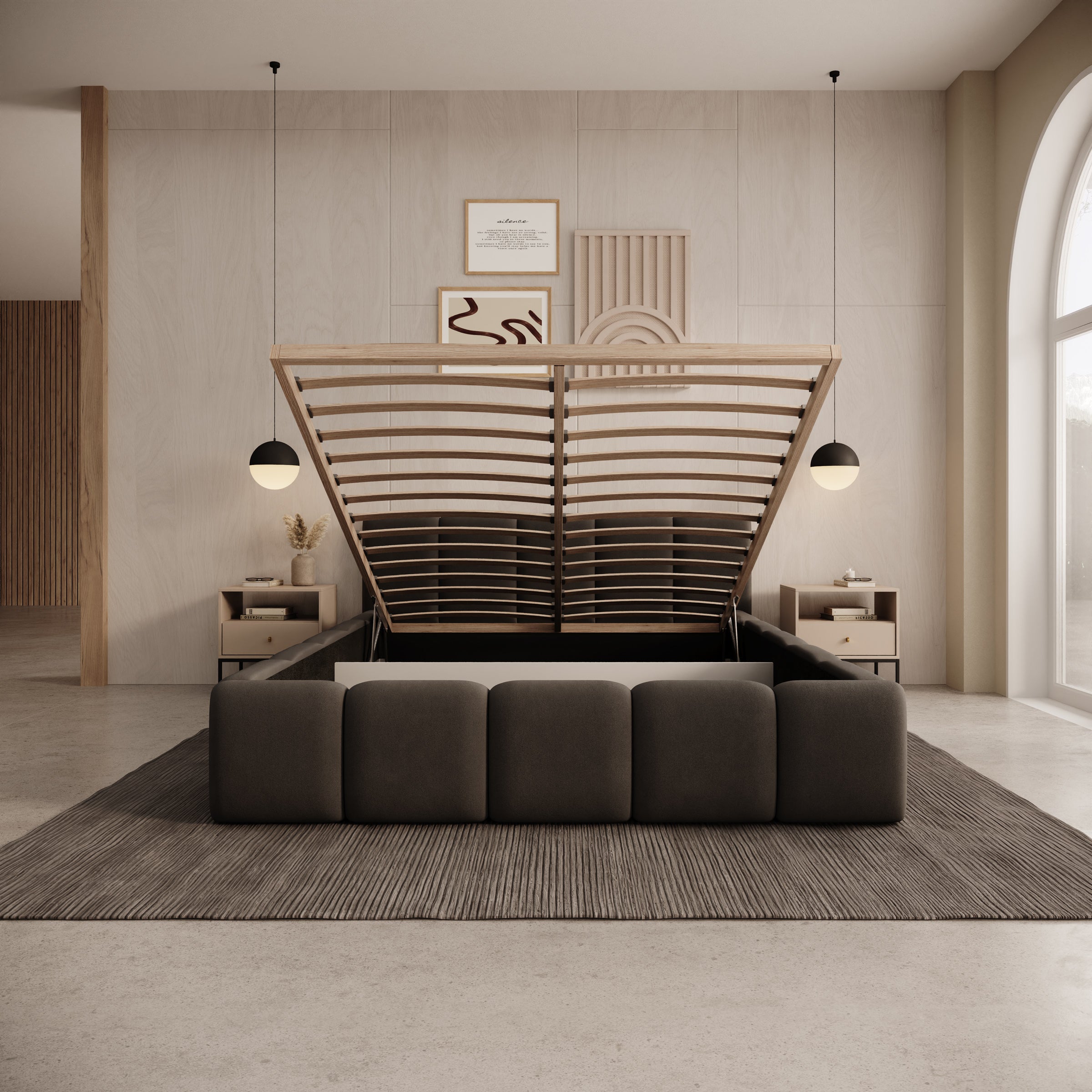 Karisma - Tweepersoonsbed met opbergruimte - Zwart velvet - 140x200 cm