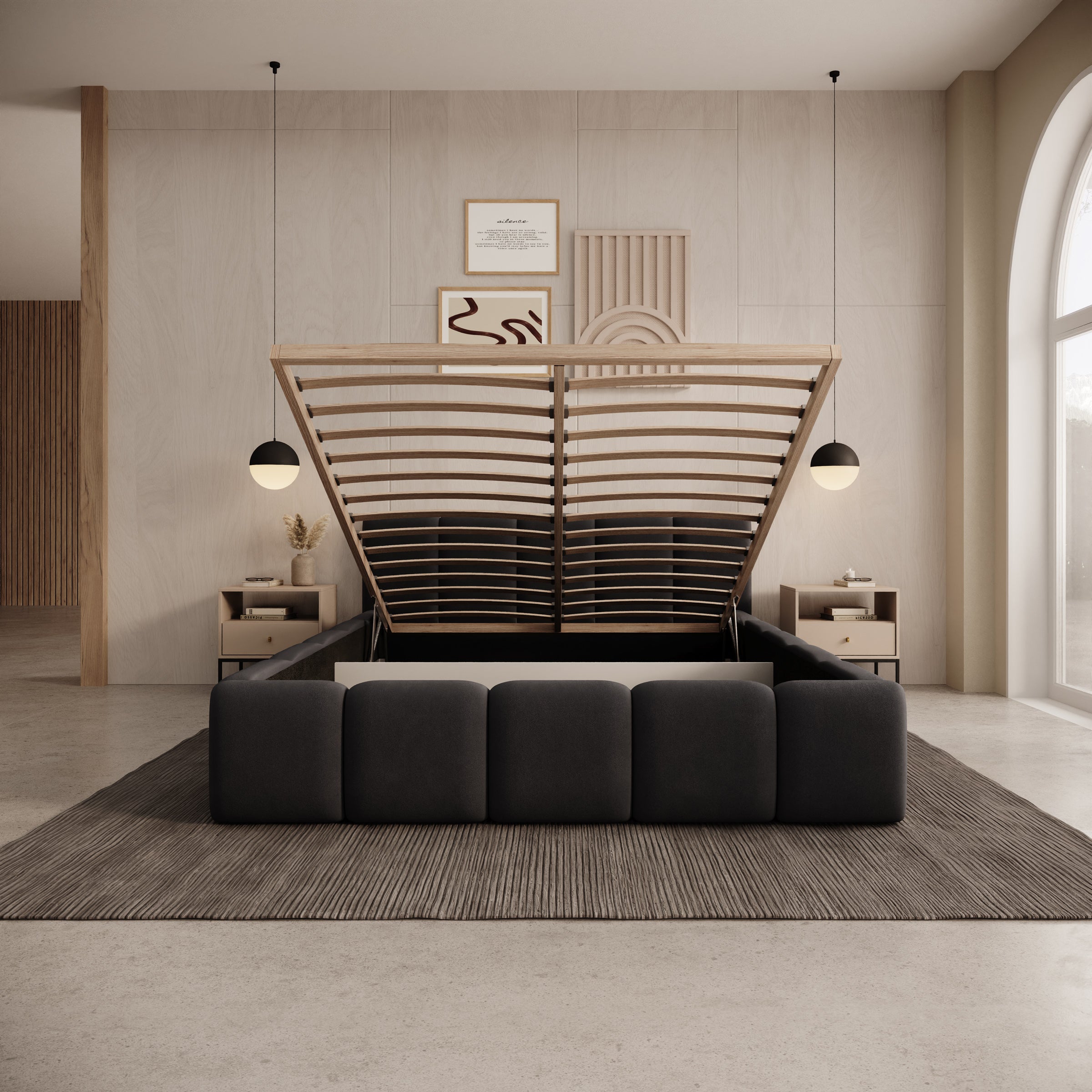 Karisma - Tweepersoonsbed met opbergruimte - Zwart velvet - 140x200 cm