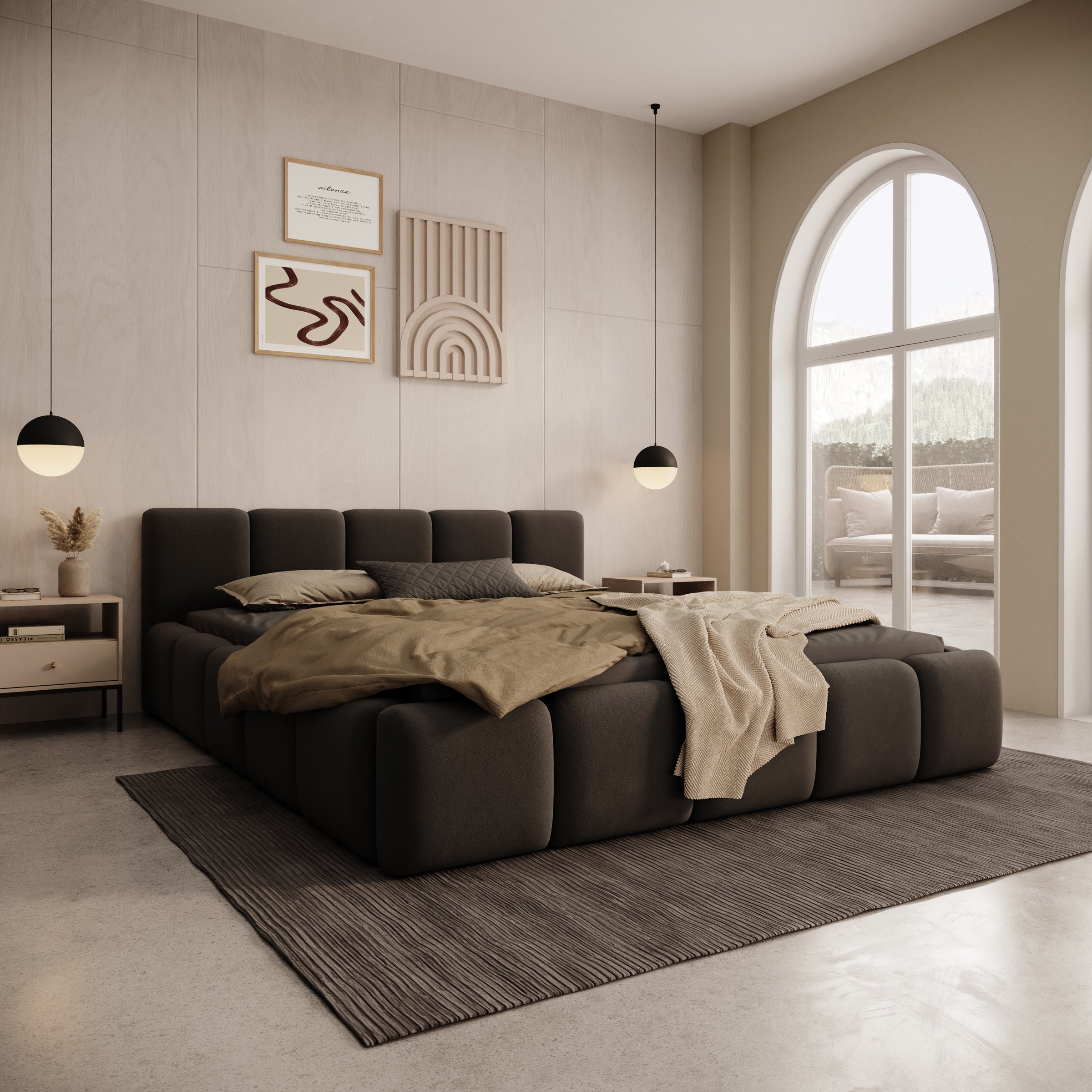 Karisma - Tweepersoonsbed met opbergruimte - Zwart velvet - 160x200 cm