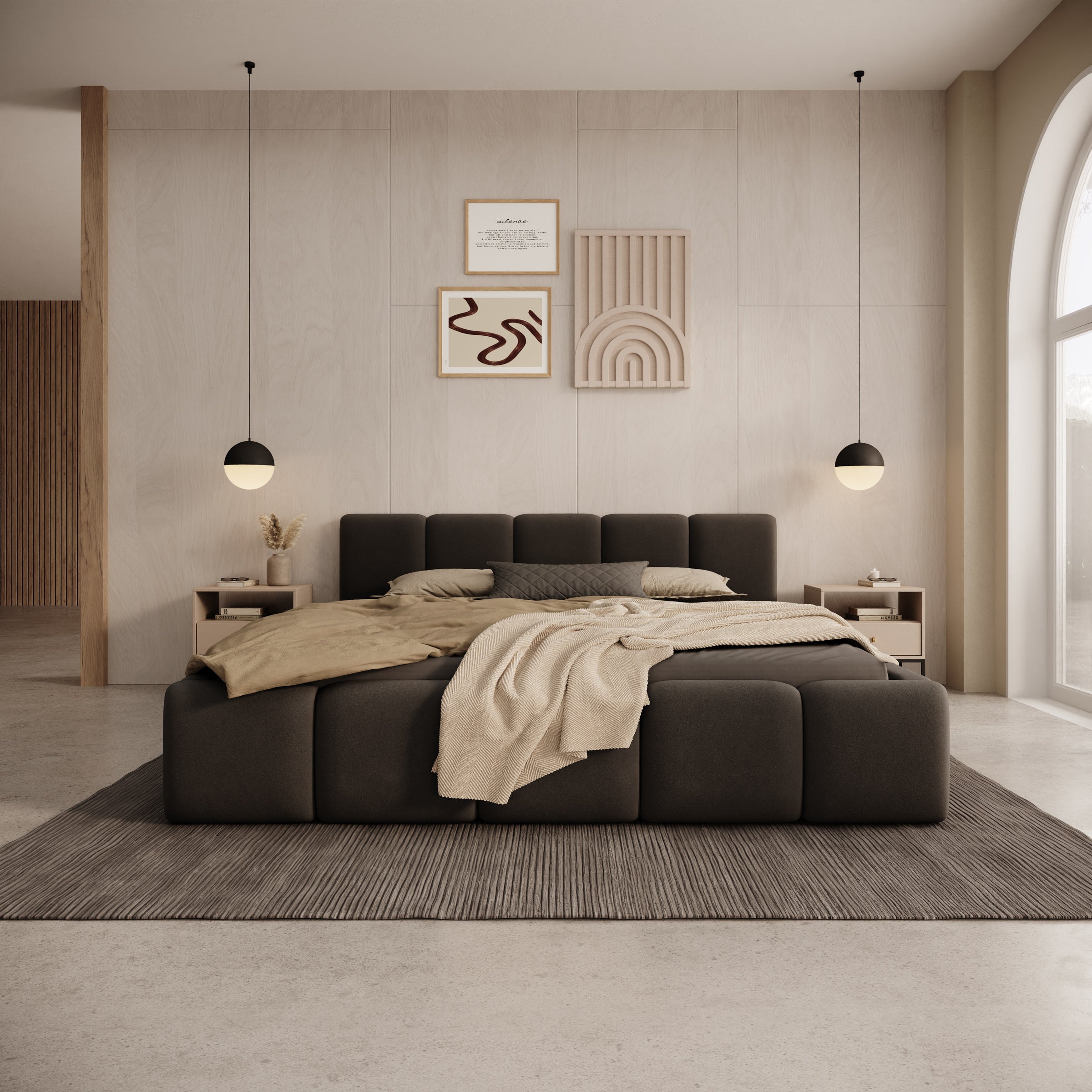 Karisma - Tweepersoonsbed met opbergruimte - Zwart velvet - 160x200 cm