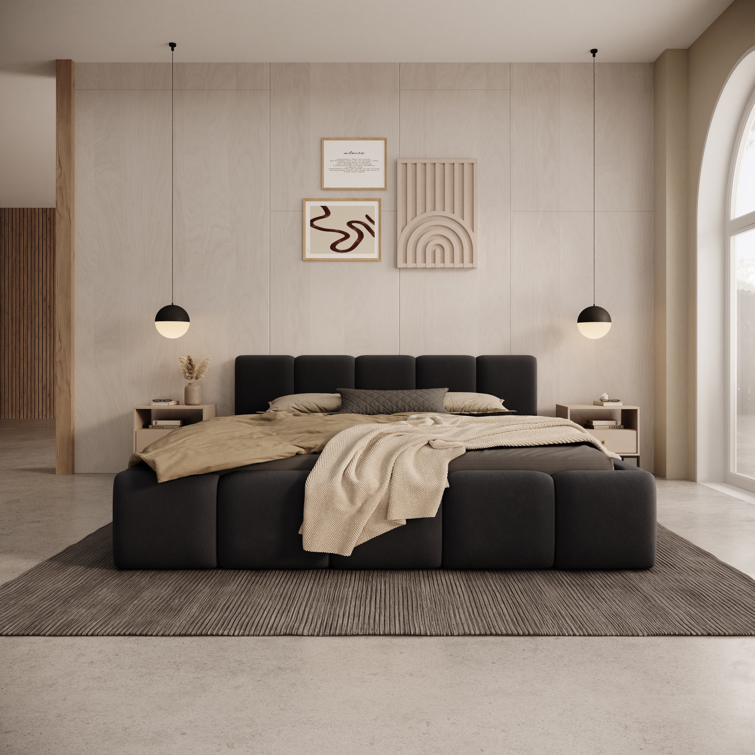 Karisma - Tweepersoonsbed met opbergruimte - Zwart velvet - 160x200 cm