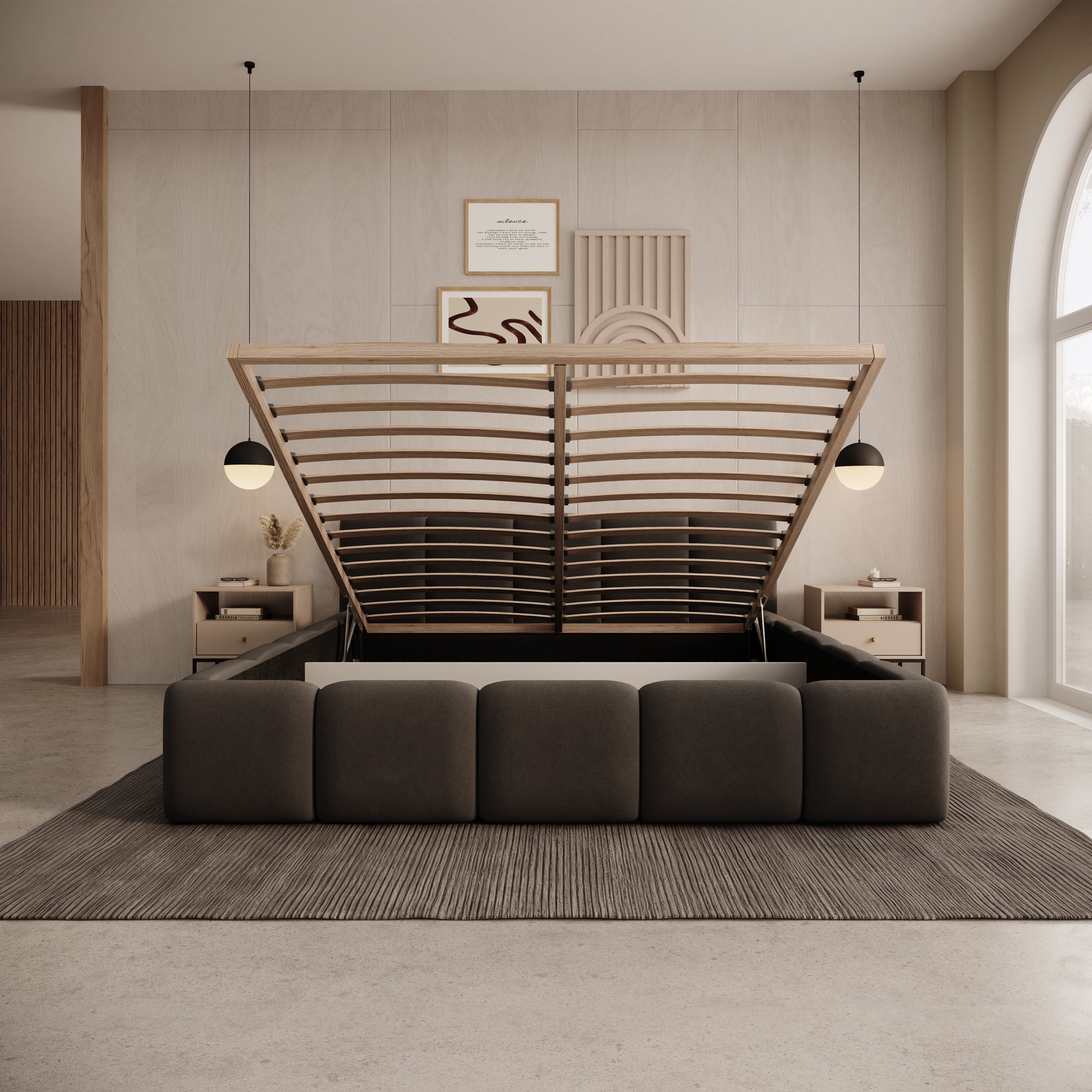 Karisma - Tweepersoonsbed met opbergruimte - Zwart velvet - 160x200 cm