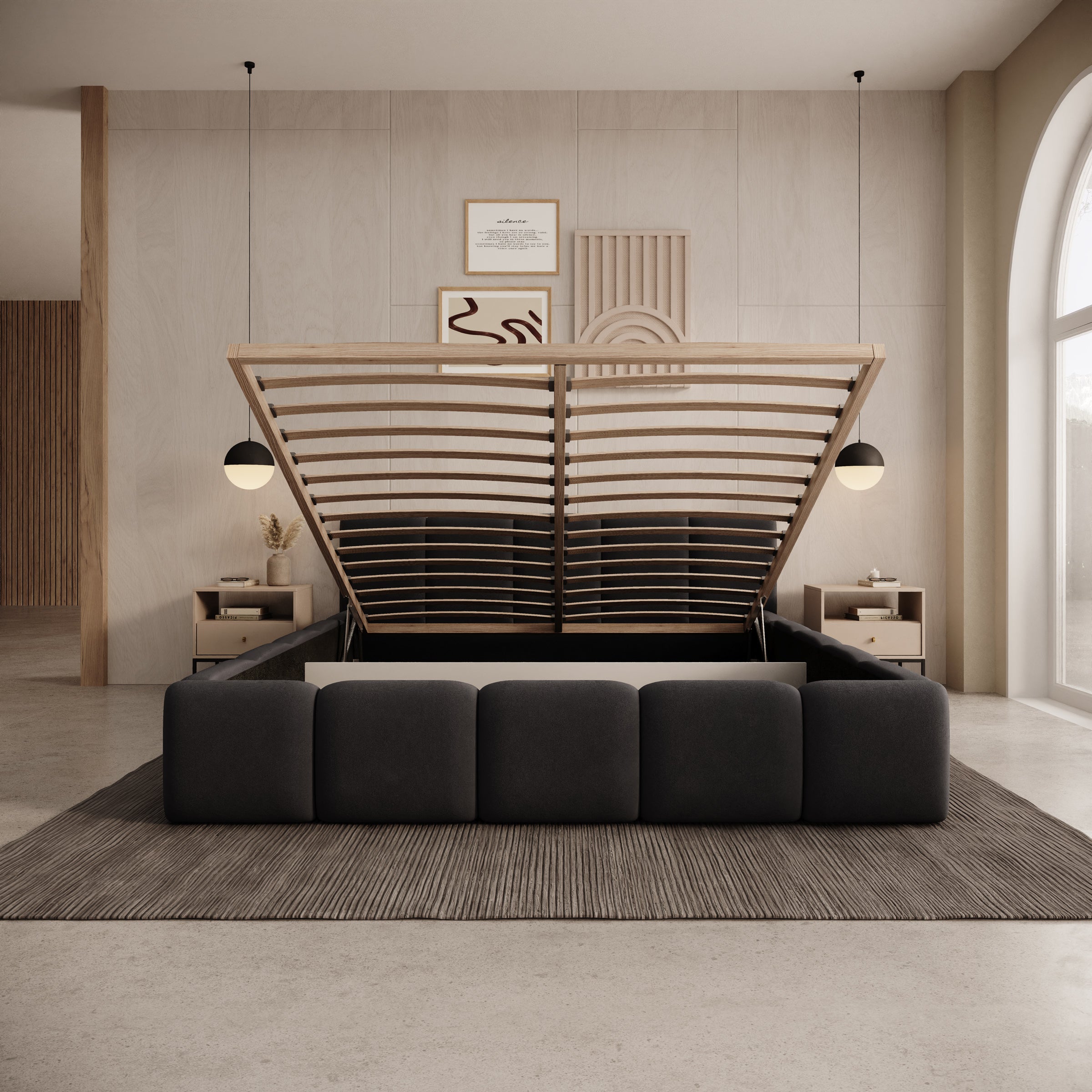 Karisma - Tweepersoonsbed met opbergruimte - Zwart velvet - 160x200 cm