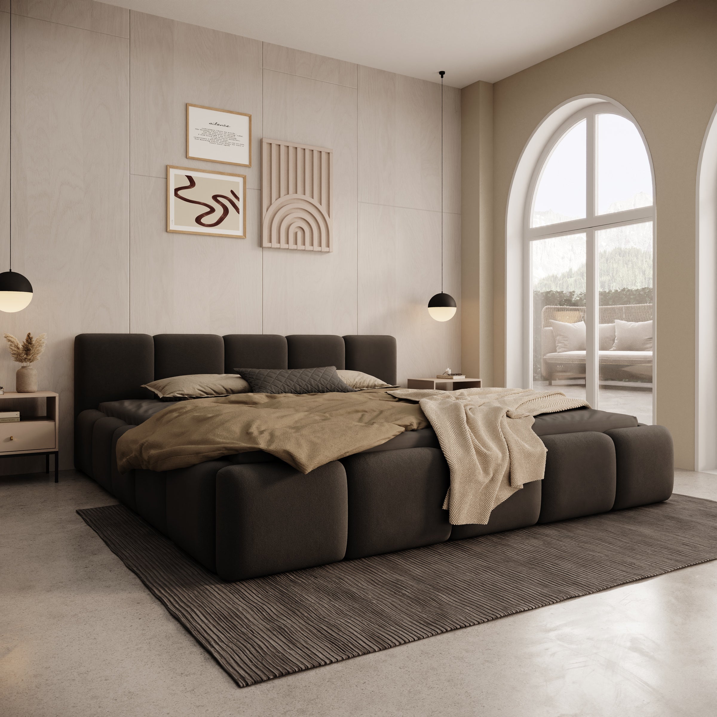 Karisma - Tweepersoonsbed met opbergruimte - Zwart velvet - 180x200 cm