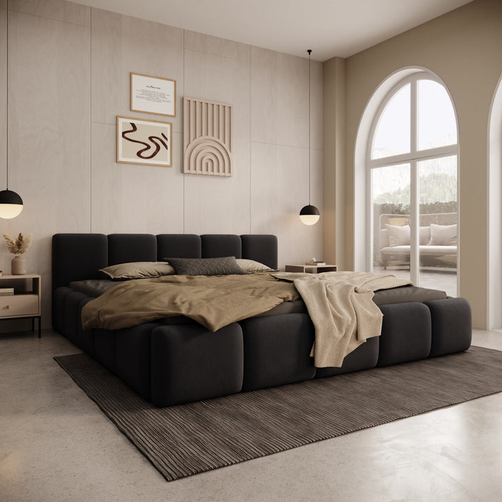 Karisma - Tweepersoonsbed met opbergruimte - Zwart velvet - 180x200 cm