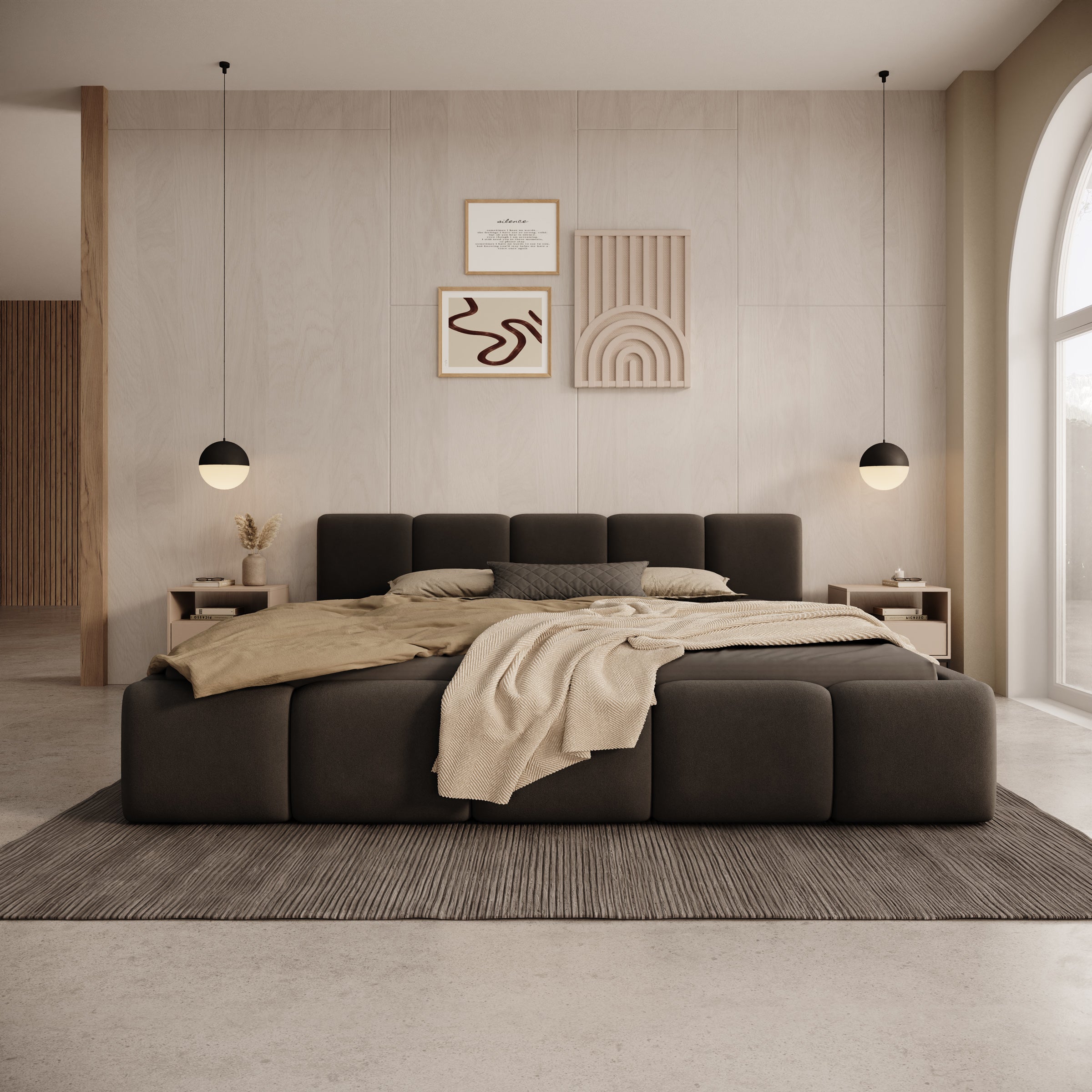 Karisma - Tweepersoonsbed met opbergruimte - Zwart velvet - 180x200 cm