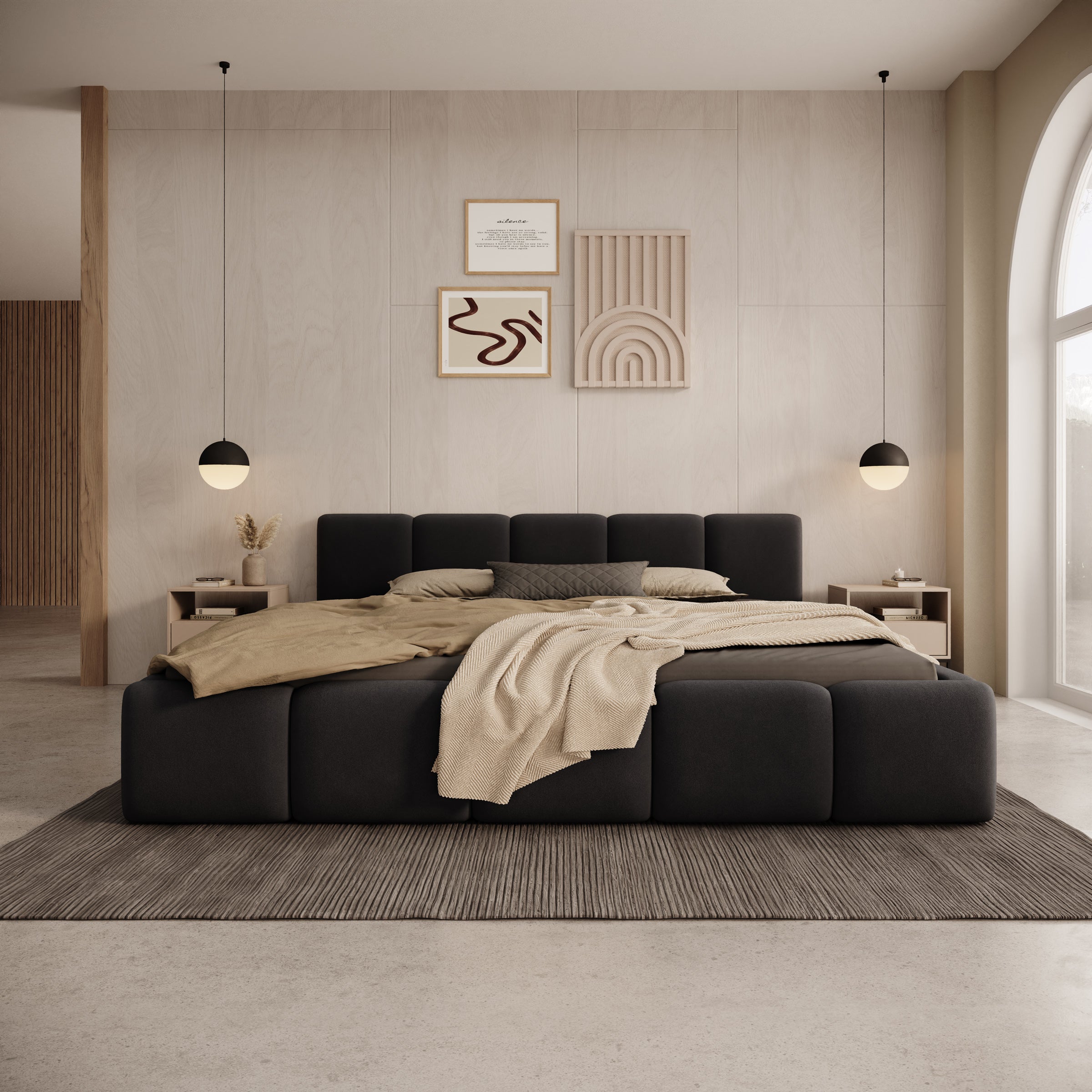 Karisma - Tweepersoonsbed met opbergruimte - Zwart velvet - 180x200 cm