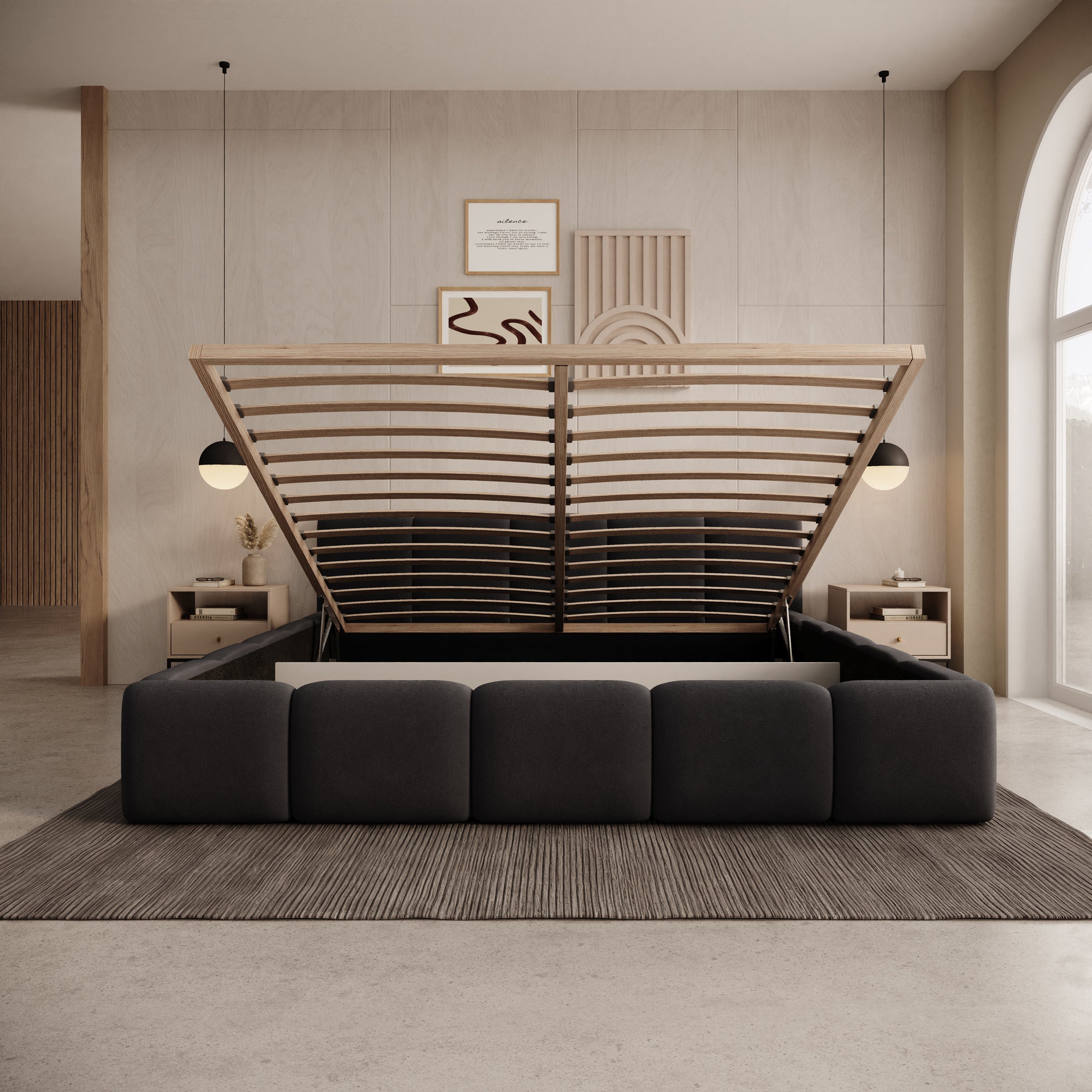 Karisma - Tweepersoonsbed met opbergruimte - Zwart velvet - 180x200 cm