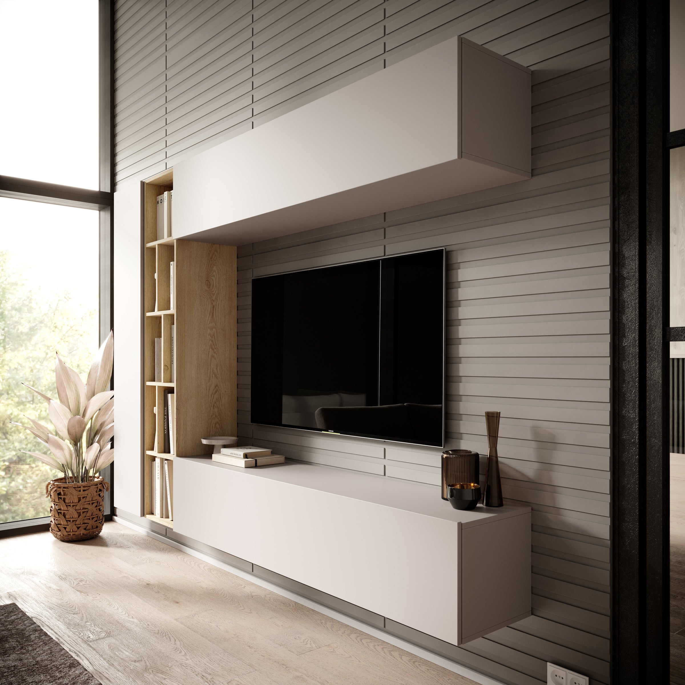 Kastila - Wandmeubel - Beige/Eikenpatroon - 224x33x160 cm