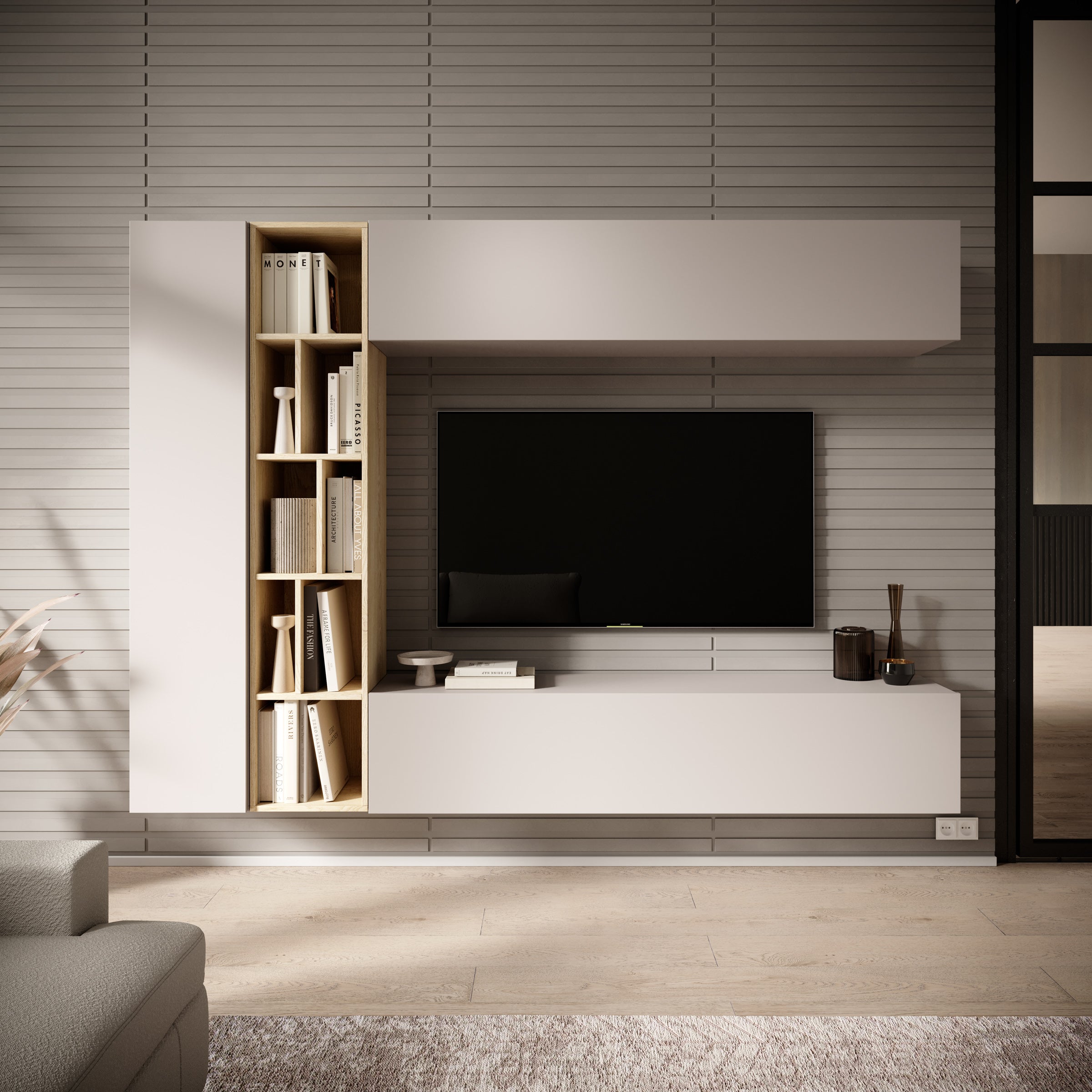 Kastila - Wandmeubel - Beige/Eikenpatroon - 224x33x160 cm