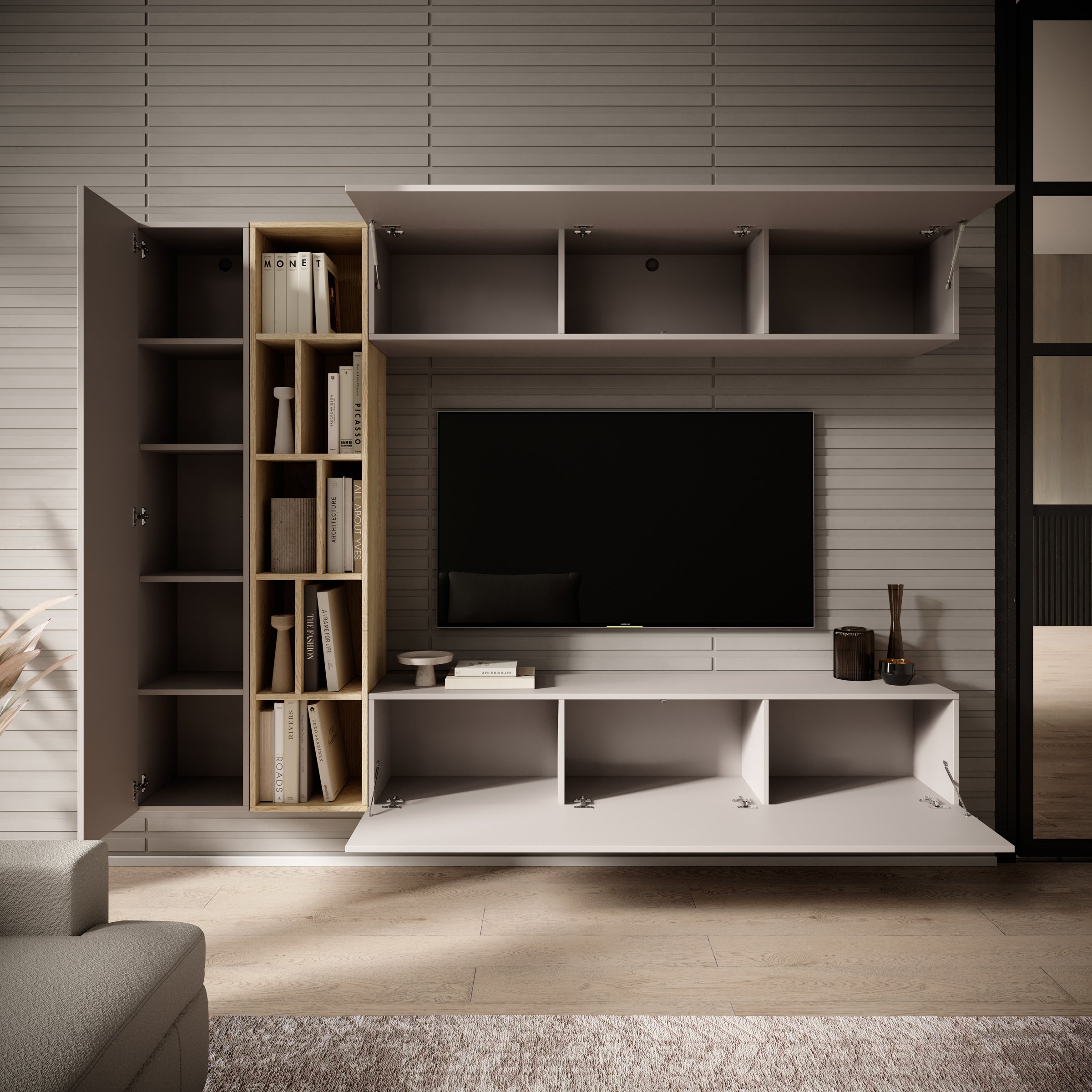 Kastila - Wandmeubel - Beige/Eikenpatroon - 224x33x160 cm