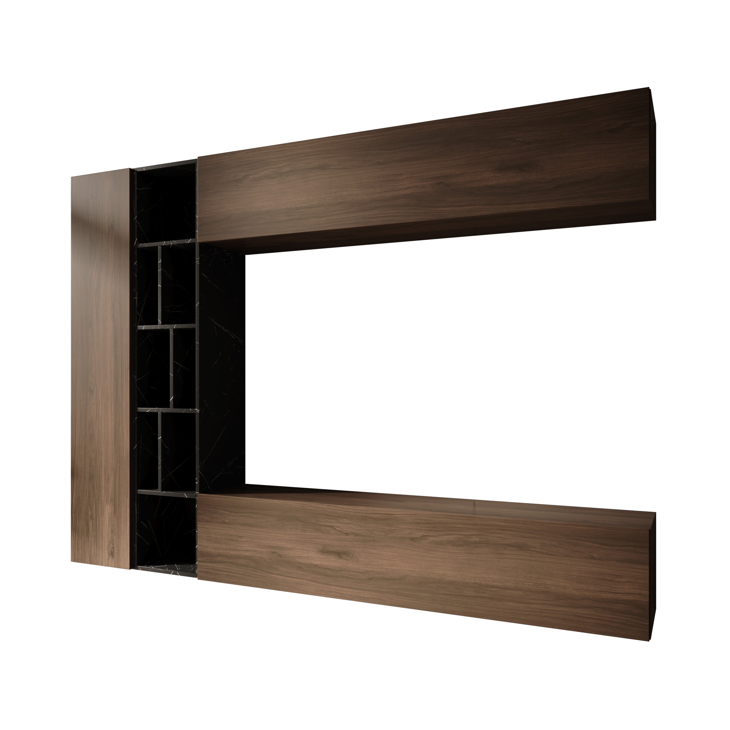 Kastila - Wandmeubel - Walnootpatroon/Zwart marmerlook - 224x33x160 cm