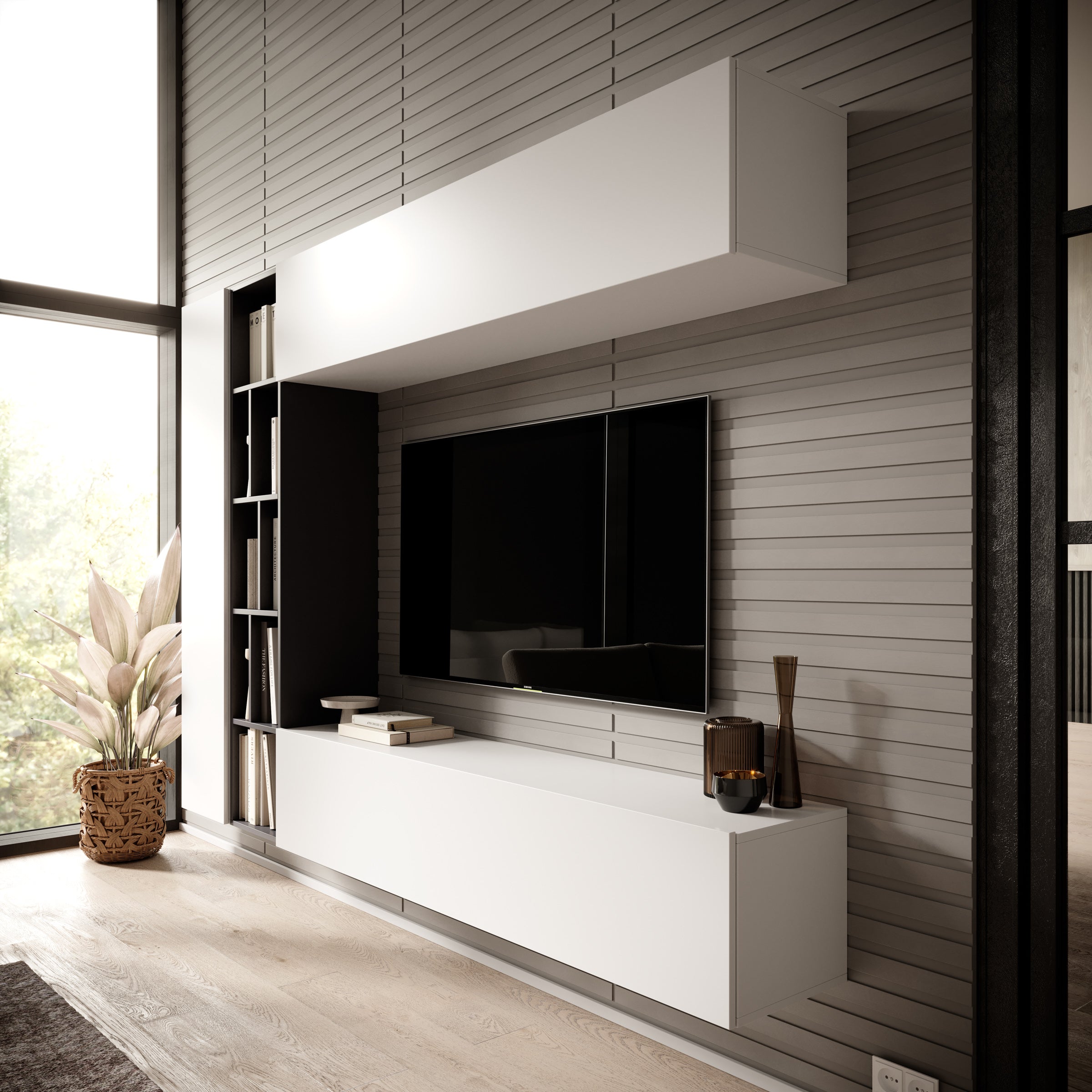 Kastila - Wandmeubel - Wit/Grijs- 224x33x160 cm