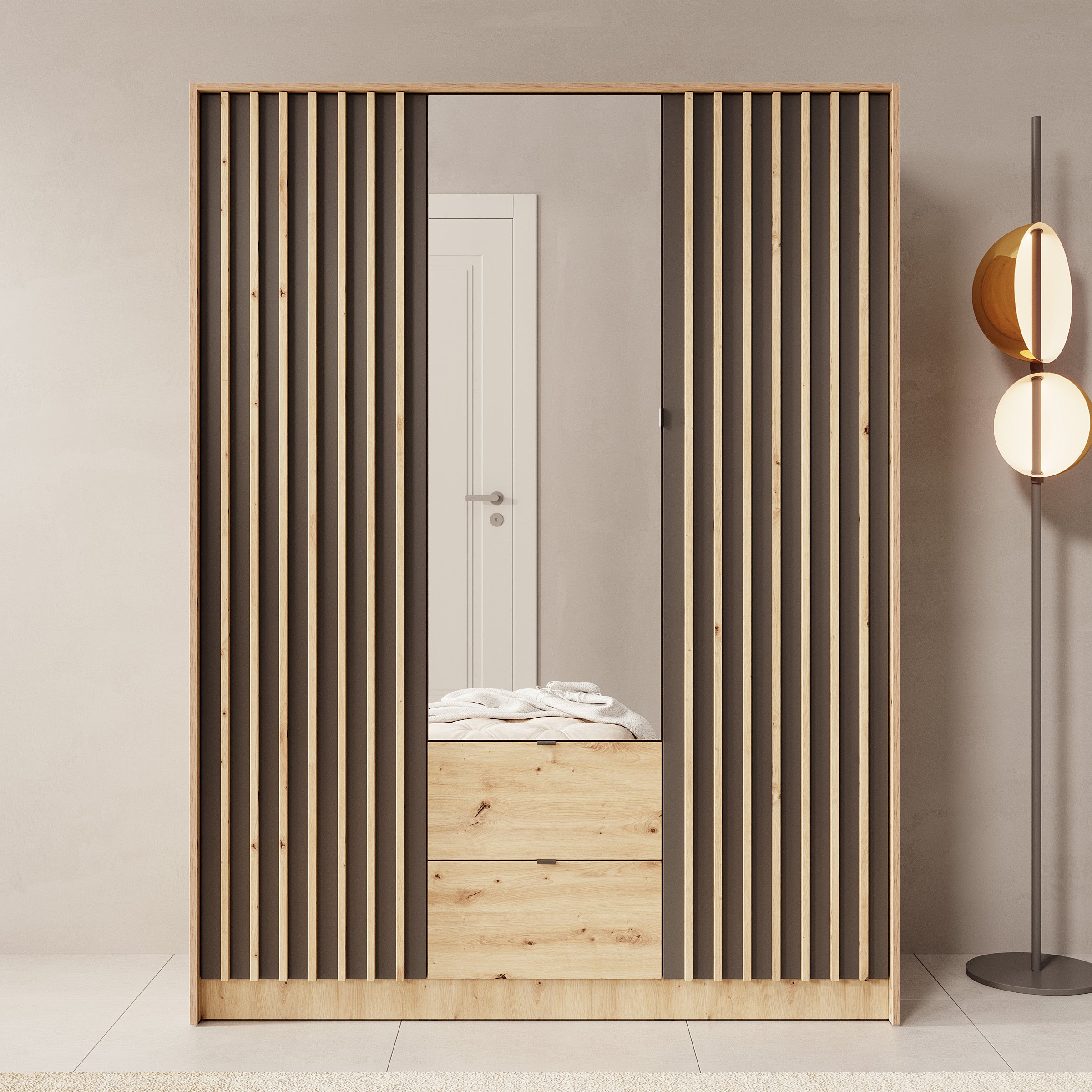 Kavalli - Kledingkast 3-deurs - Eikenpatroon - 151x55x201 cm