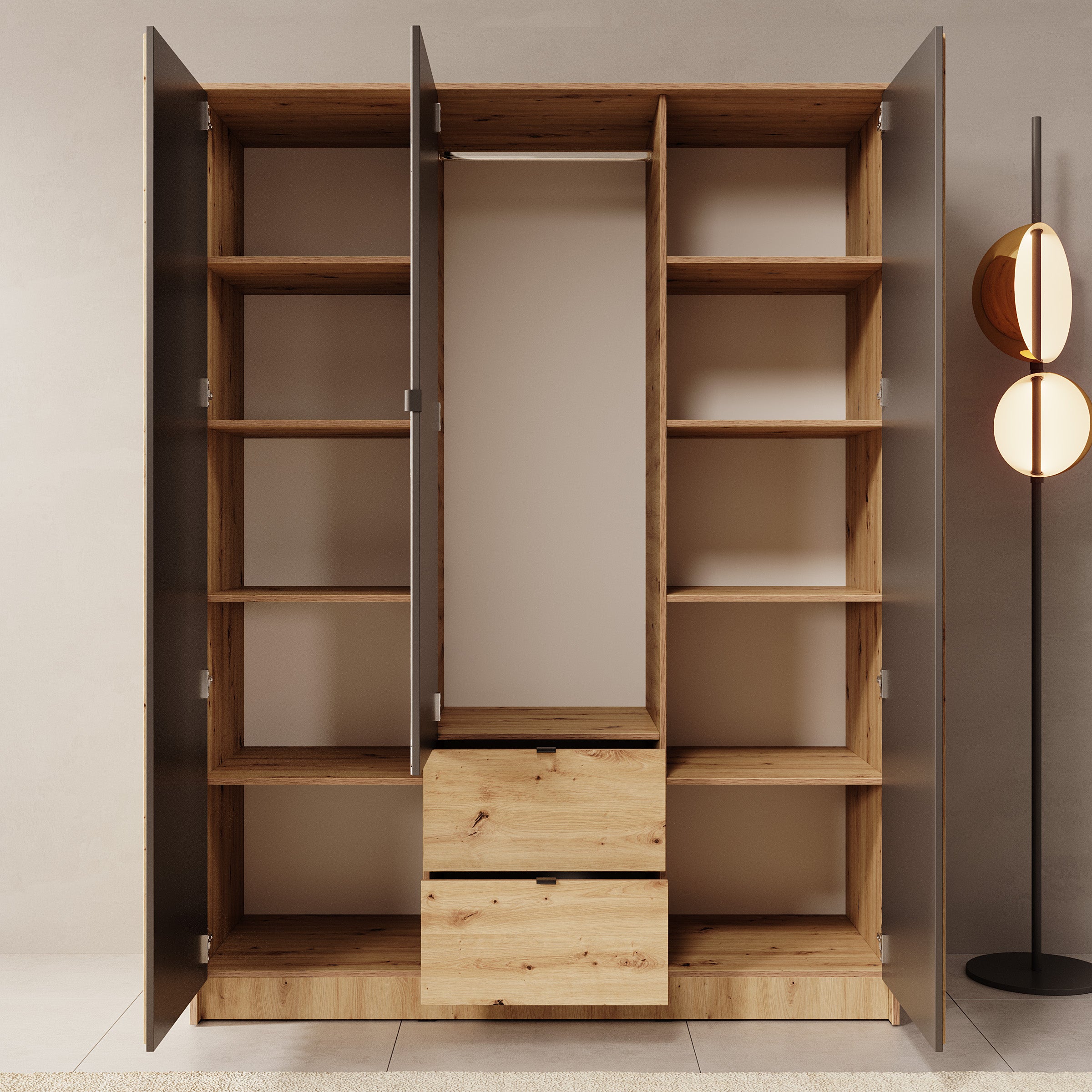 Kavalli - Kledingkast 3-deurs - Eikenpatroon - 151x55x201 cm