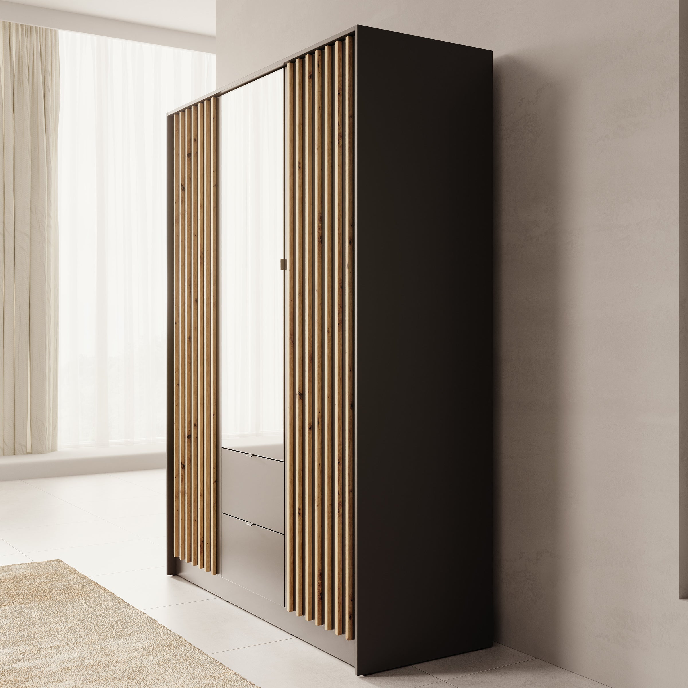 Kavalli - Kledingkast 3-deurs - Zwart - 151x55x201 cm