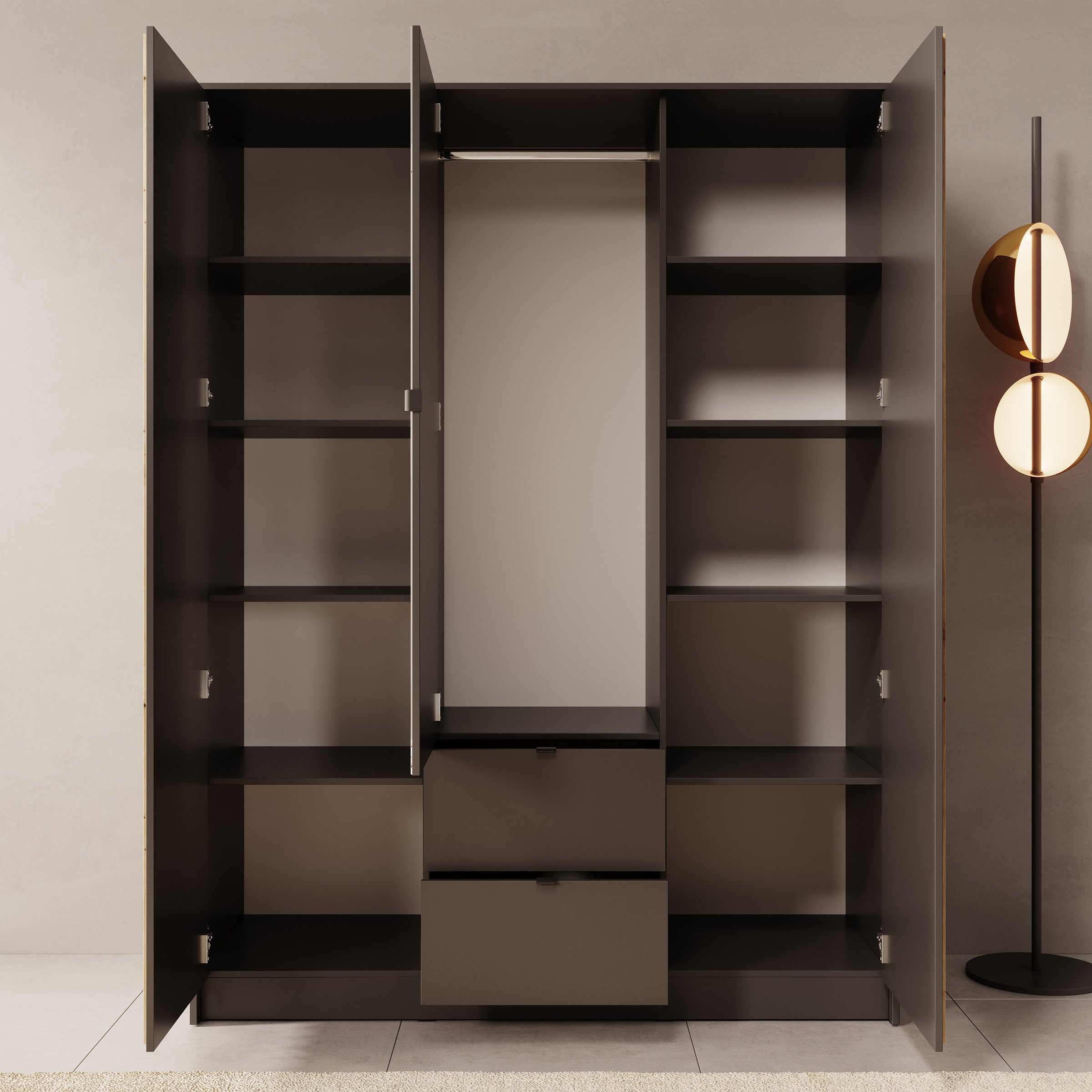 Kavalli - Kledingkast 3-deurs - Zwart - 151x55x201 cm