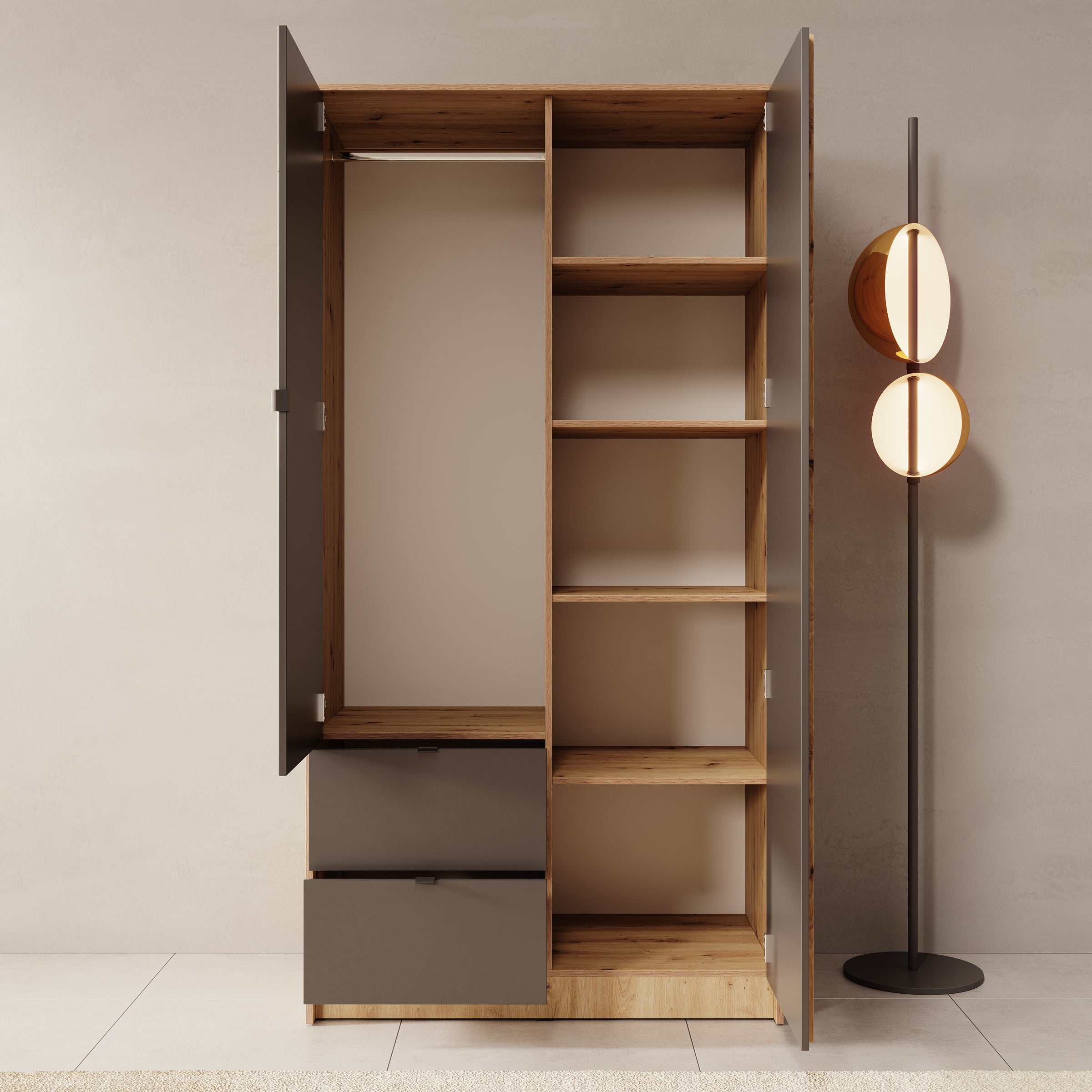 Kavalli - Kledingkast met 2 deuren - Eikenpatroon - 102x55x201 cm