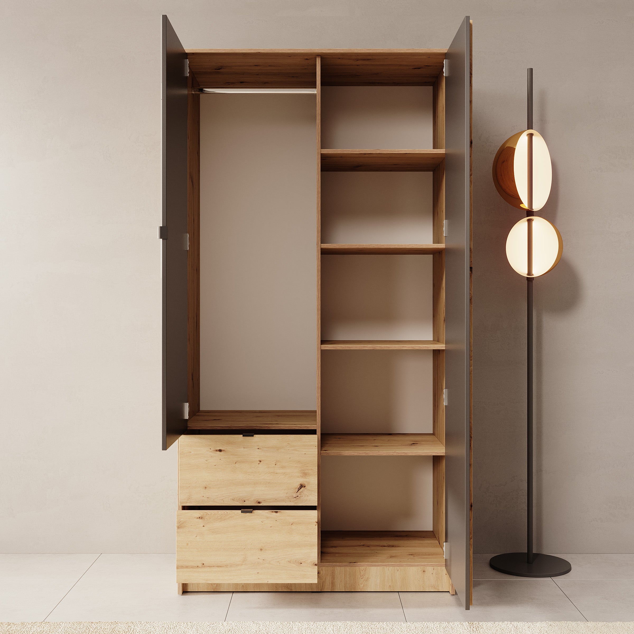 Kavalli - Kledingkast met 2 deuren - Eikenpatroon - 102x55x201 cm