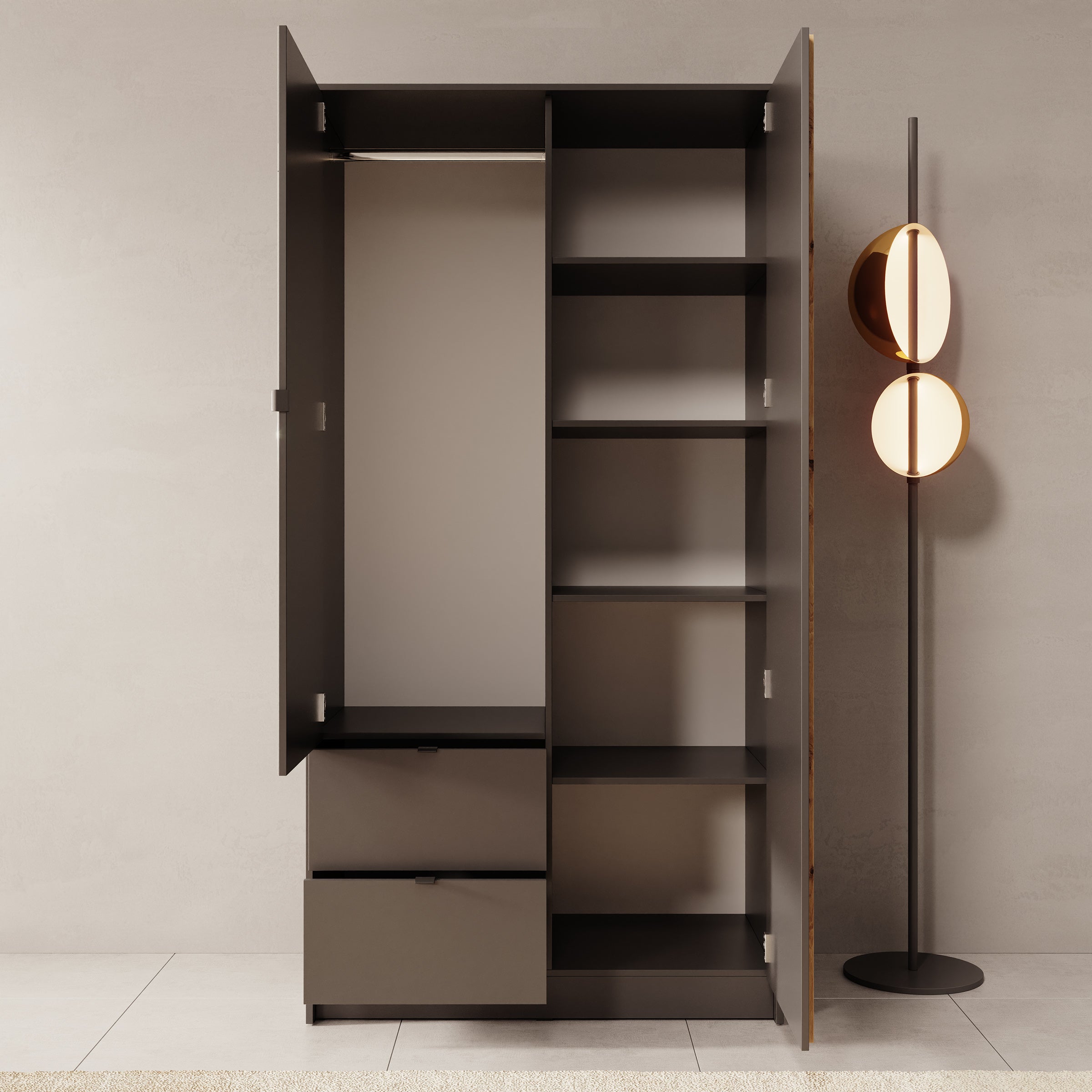 Kavalli - Kledingkast met 2 deuren - Zwart - 102x55x201 cm