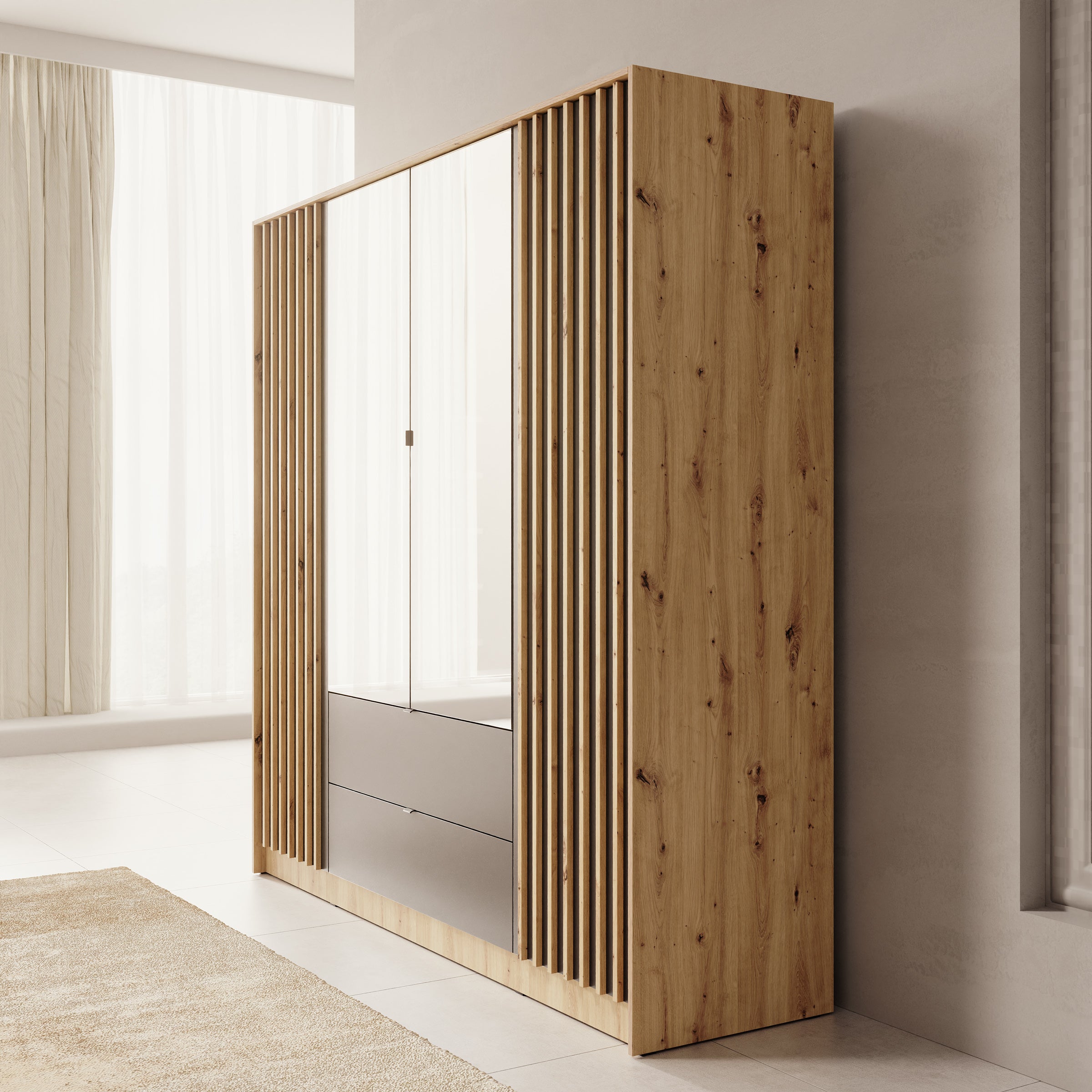 Kavalli - Kledingkast met 4 deuren - Eikenpatroon - 200x55x201 cm