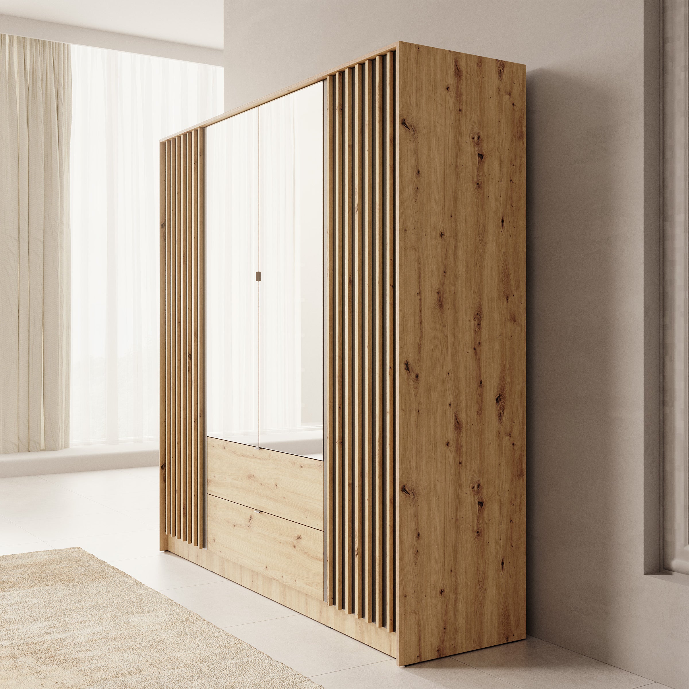 Kavalli - Kledingkast met 4 deuren - Eikenpatroon - 200x55x201 cm