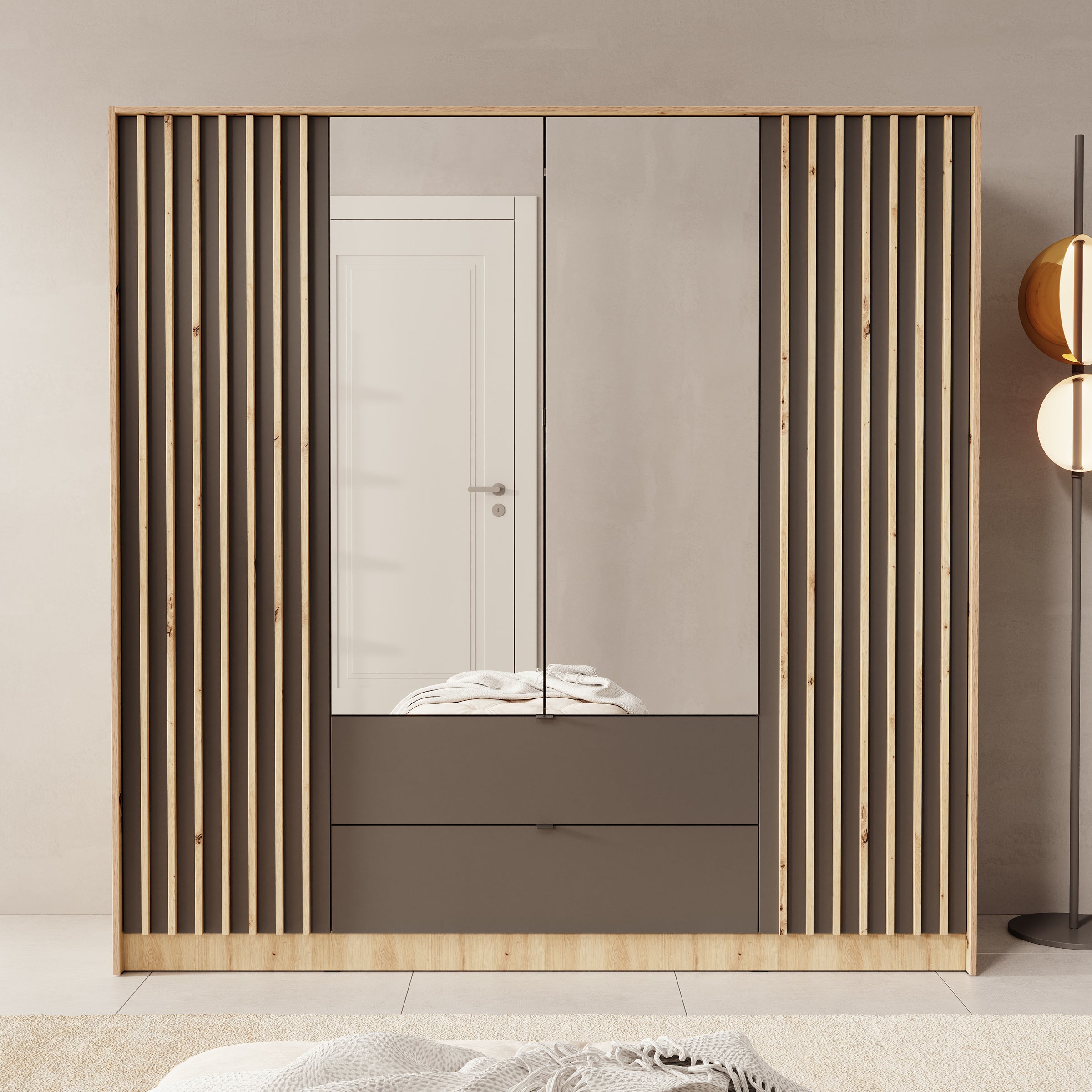 Kavalli - Kledingkast met 4 deuren - Eikenpatroon - 200x55x201 cm