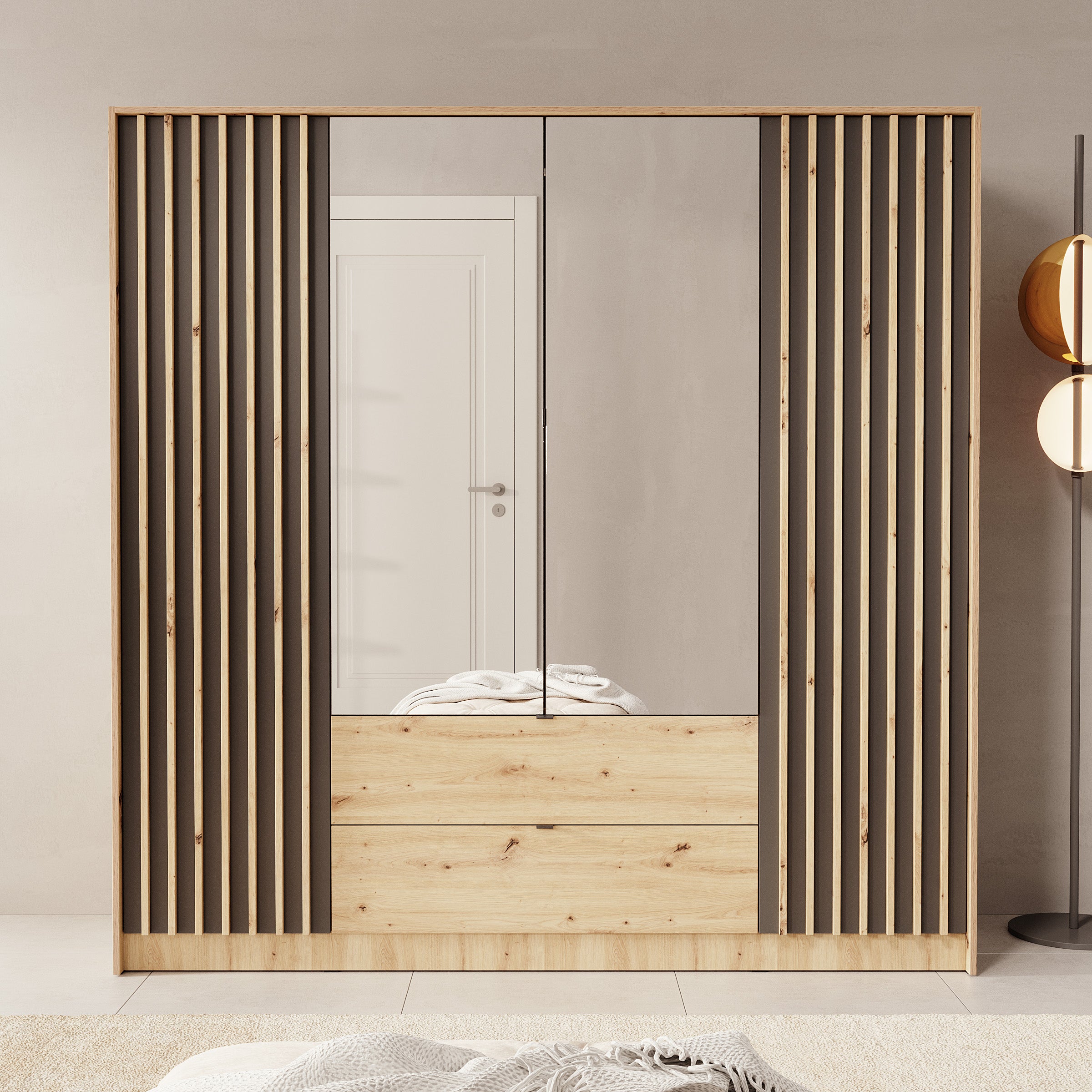 Kavalli - Kledingkast met 4 deuren - Eikenpatroon - 200x55x201 cm