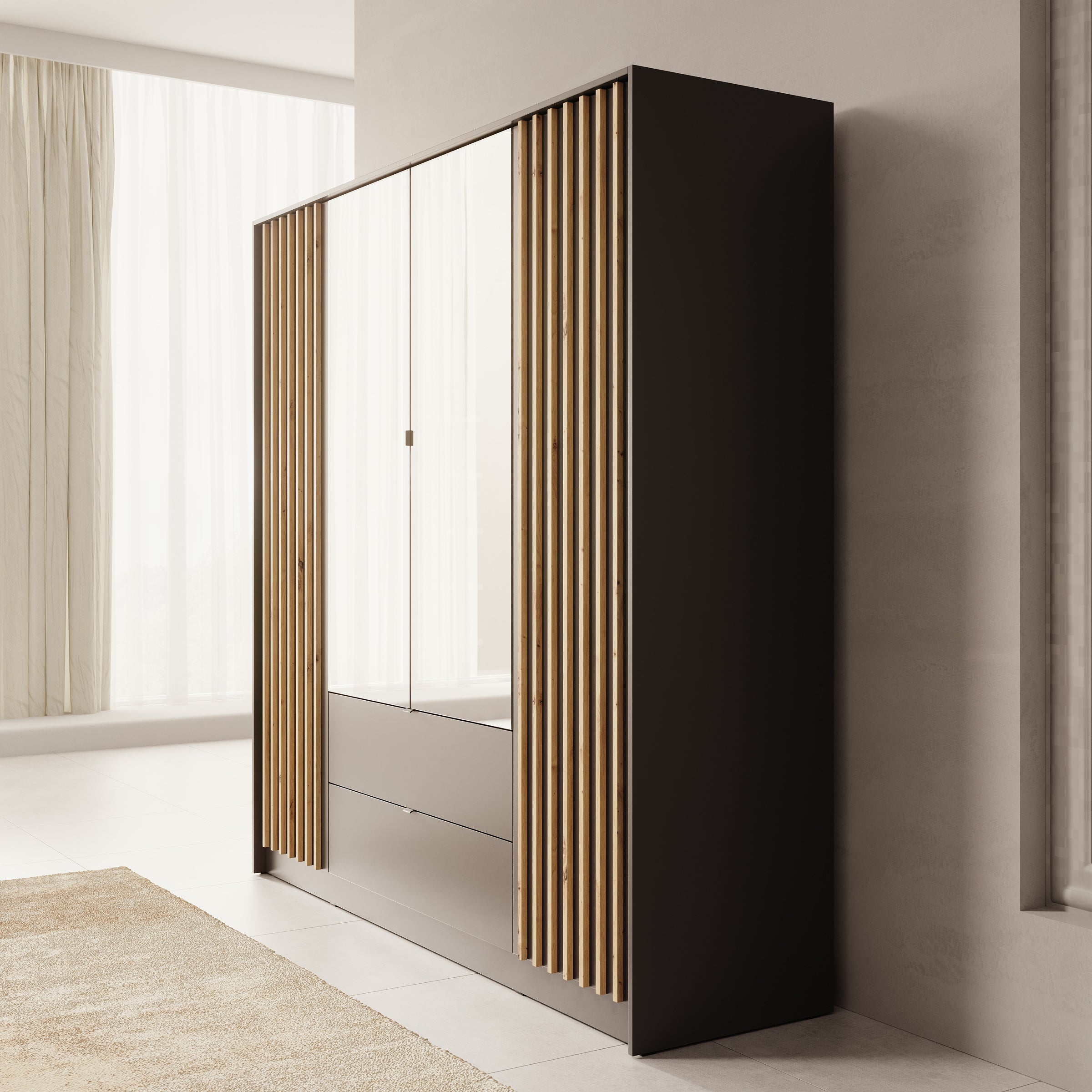 Kavalli - Kledingkast met 4 deuren - Zwart - 200x55x201 cm