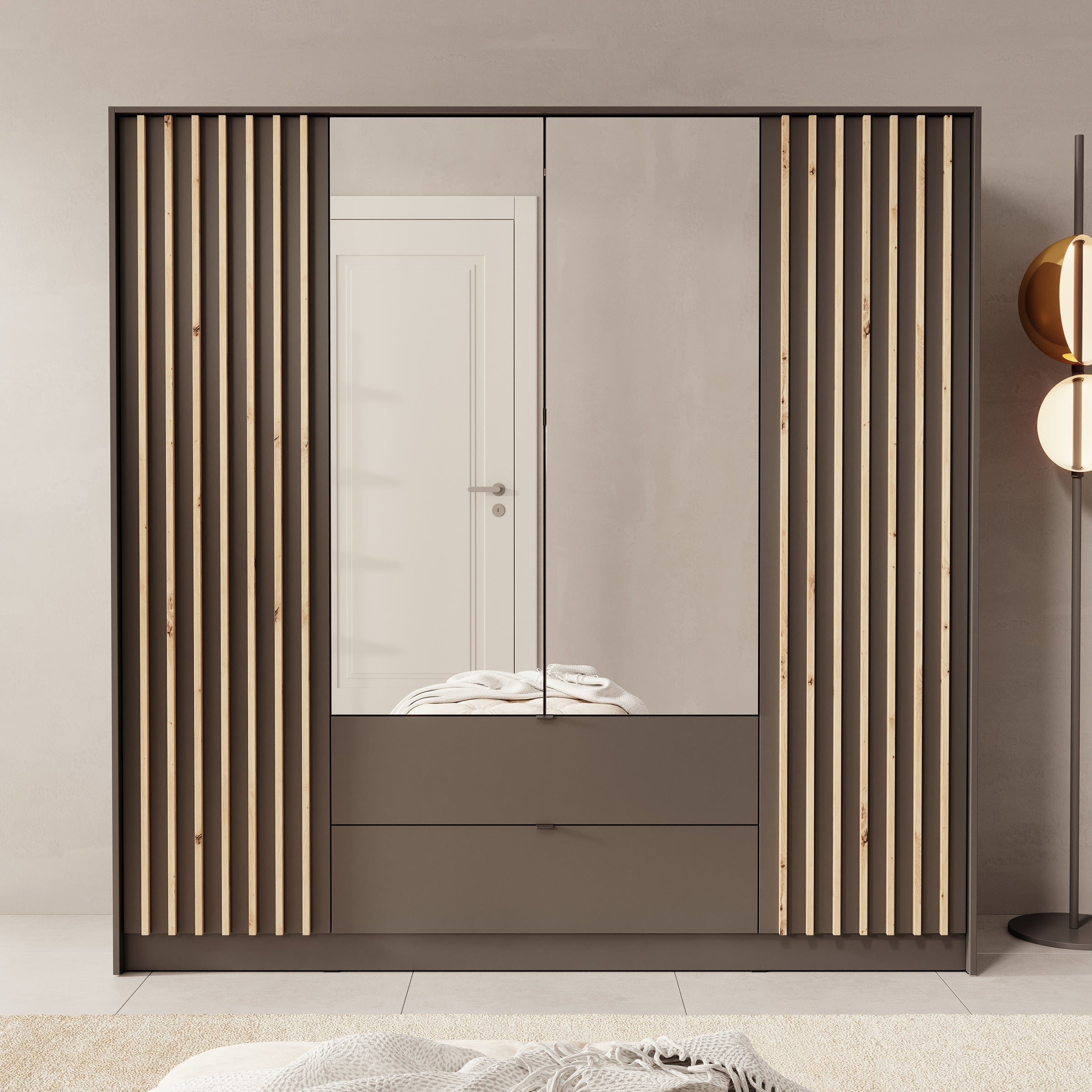 Kavalli - Kledingkast met 4 deuren - Zwart - 200x55x201 cm