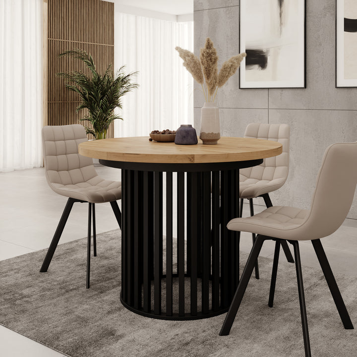 Kaya - Eetkamertafel - Eikenpatroon/Zwart - Uitschuifbaar - 100/150/200x76 cm