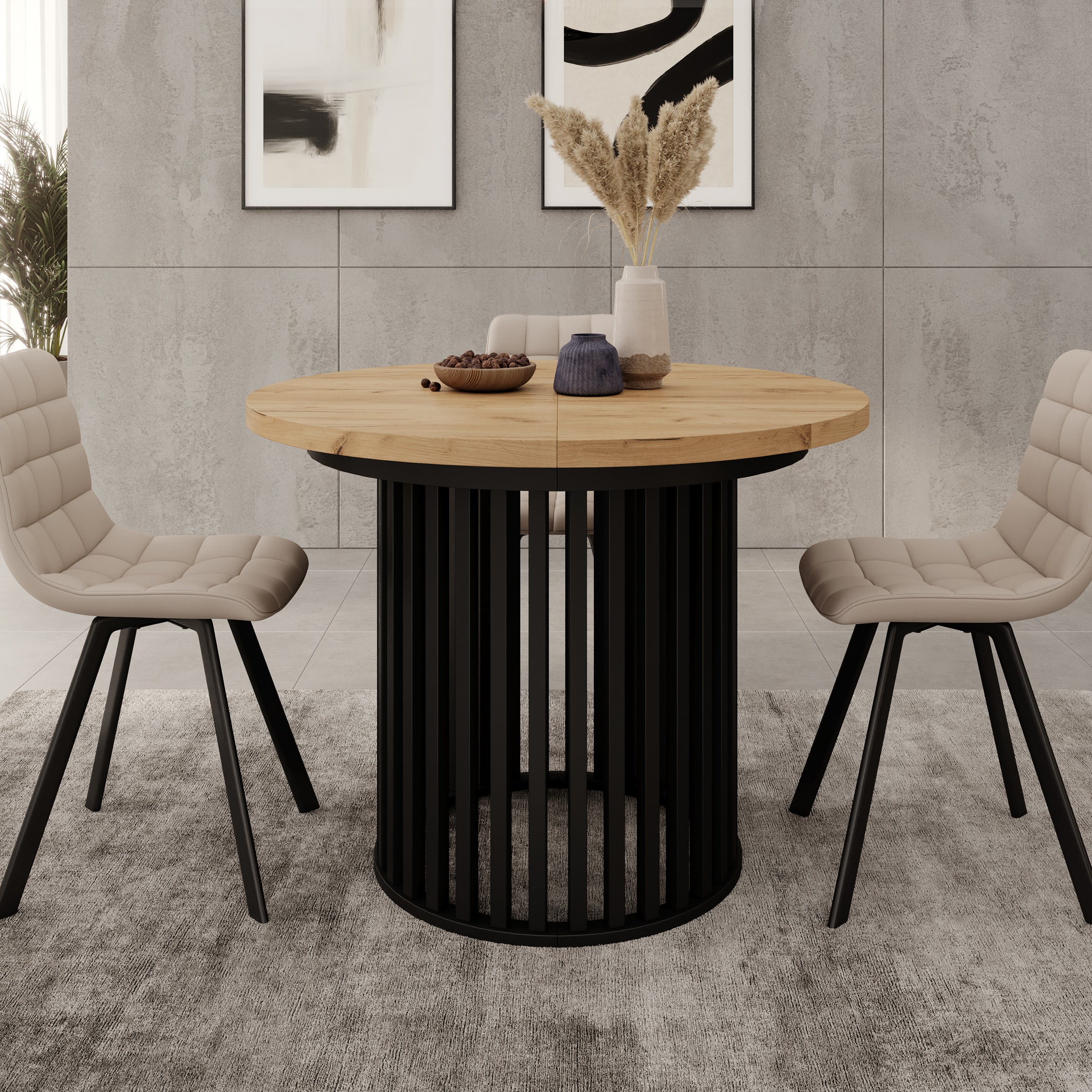 Kaya - Eetkamertafel - Eikenpatroon/Zwart - Uitschuifbaar - 100/150/200x76 cm